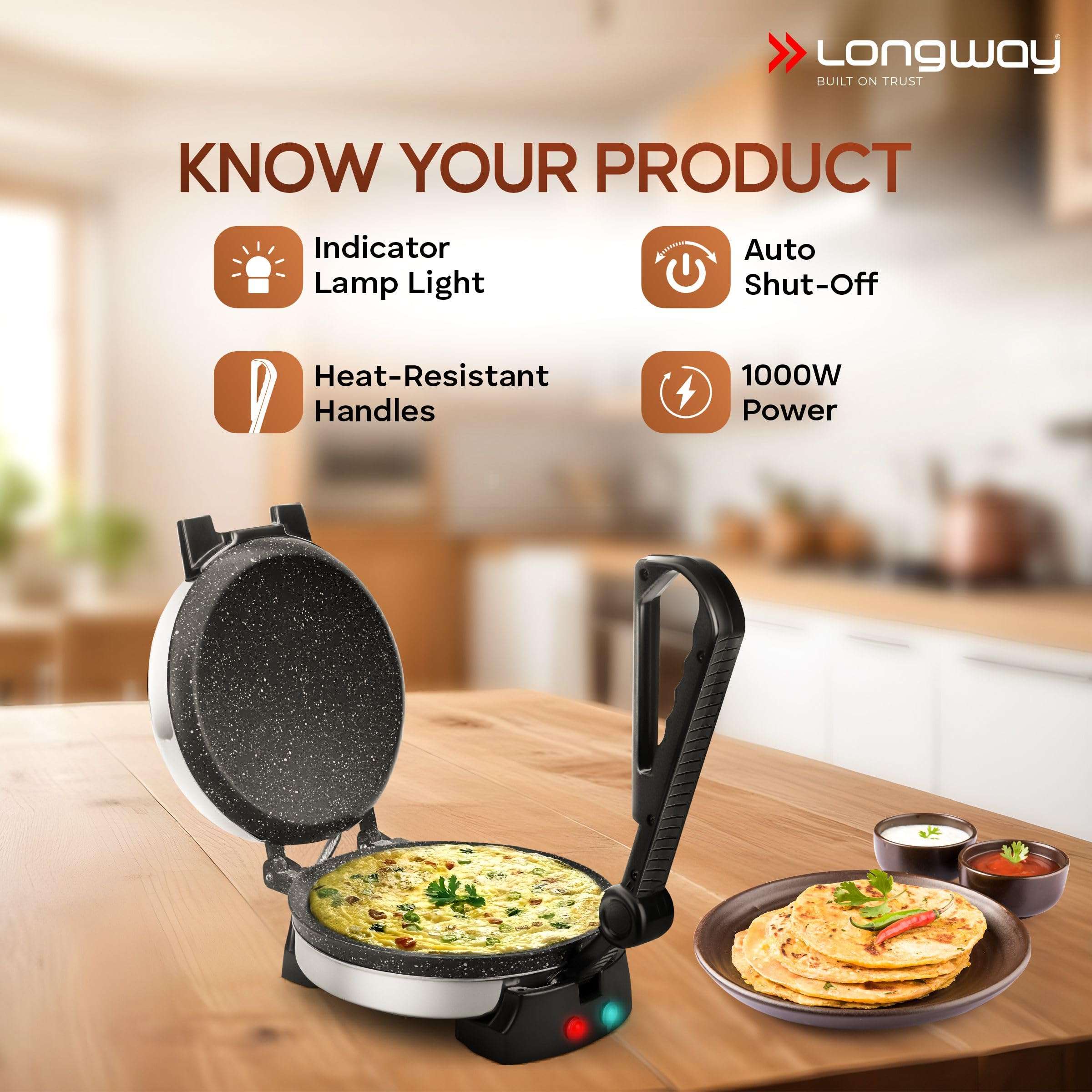 Longway Automatic Electric Roti Maker | Non-Stick Stainless Steel Press for Roti, Chapati & Parathas Multipurpose | 1 Year Warranty (1000 W, Silver) 4