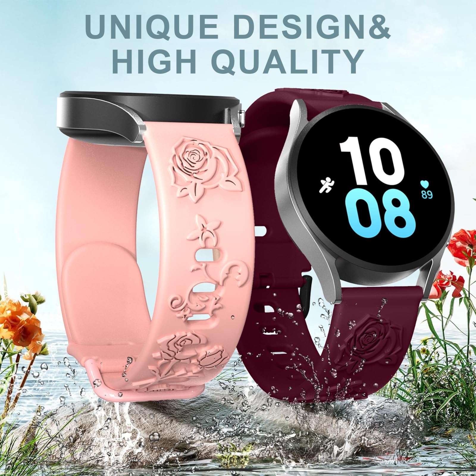 kitway Flower Watch Bands Compatible for Samsung Galaxy Watch 3 Band 45mm/ Gear S3 Frontier & Classic Bands/Galaxy Watch 1 46mm,22 mm Watch Band for Women Sports Straps Breathable 4