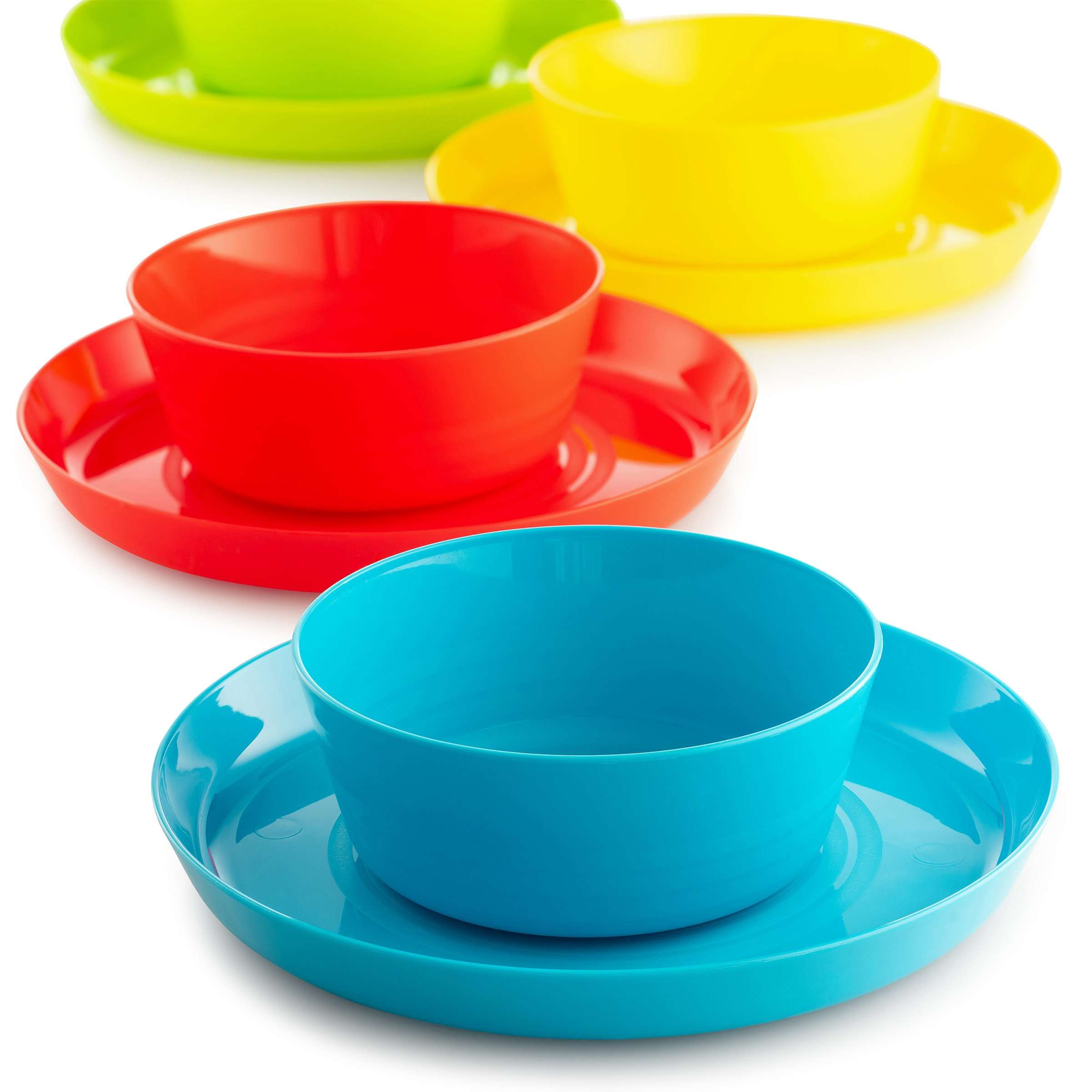 Plaskidy Kids Plastic Plates and Bowl Set - 4 Kids Bowls and 4 Kids Plates in Fun Bright Colors for Toddlers and Kids - Plastic Plates Reusable Dishwasher & Microwave Safe BPA Free for Kids & Toddler 4