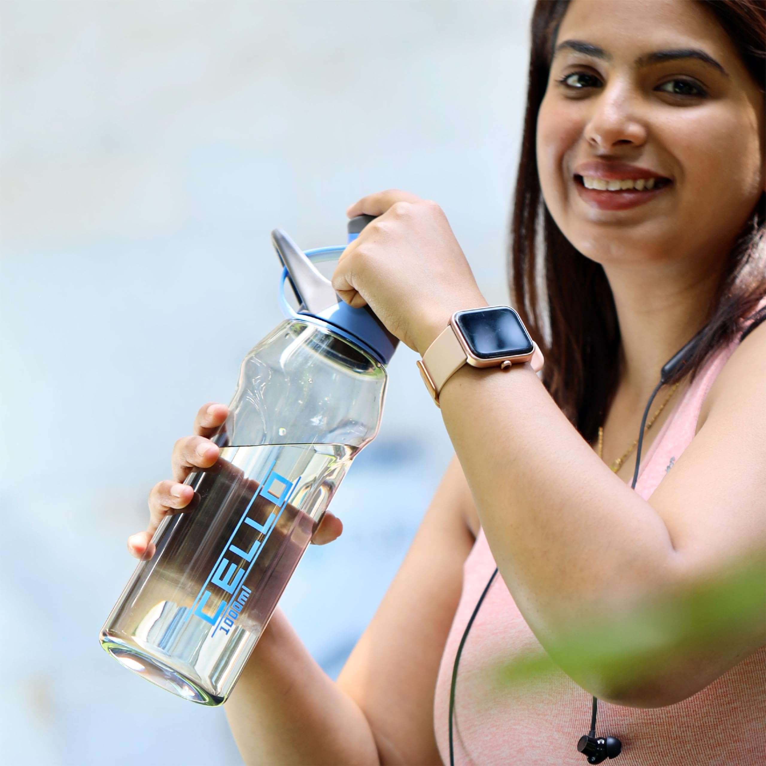 CELLO Fitbe Flip Cap Water Bottle For Daily Use 1000 ml, Black Blue | BPA Free, Reusable & Unbreakable Leakproof Lightweight Easy to Carry with Handle PET Water Bottle For Gym Office Indoor & Outdoor 6