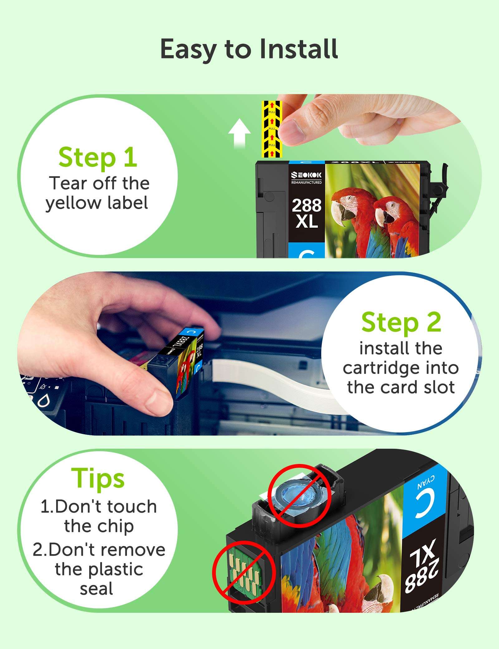 SEOKOK Remanufactured Ink Cartridge Replacement for Epson 288 288xl T288 T288XL Used with Epson XP-330 XP-340 XP-430 XP-434 XP-440 XP-446 Printers 5-Pack for Epson Ink 288xl Color Combo Pack 5