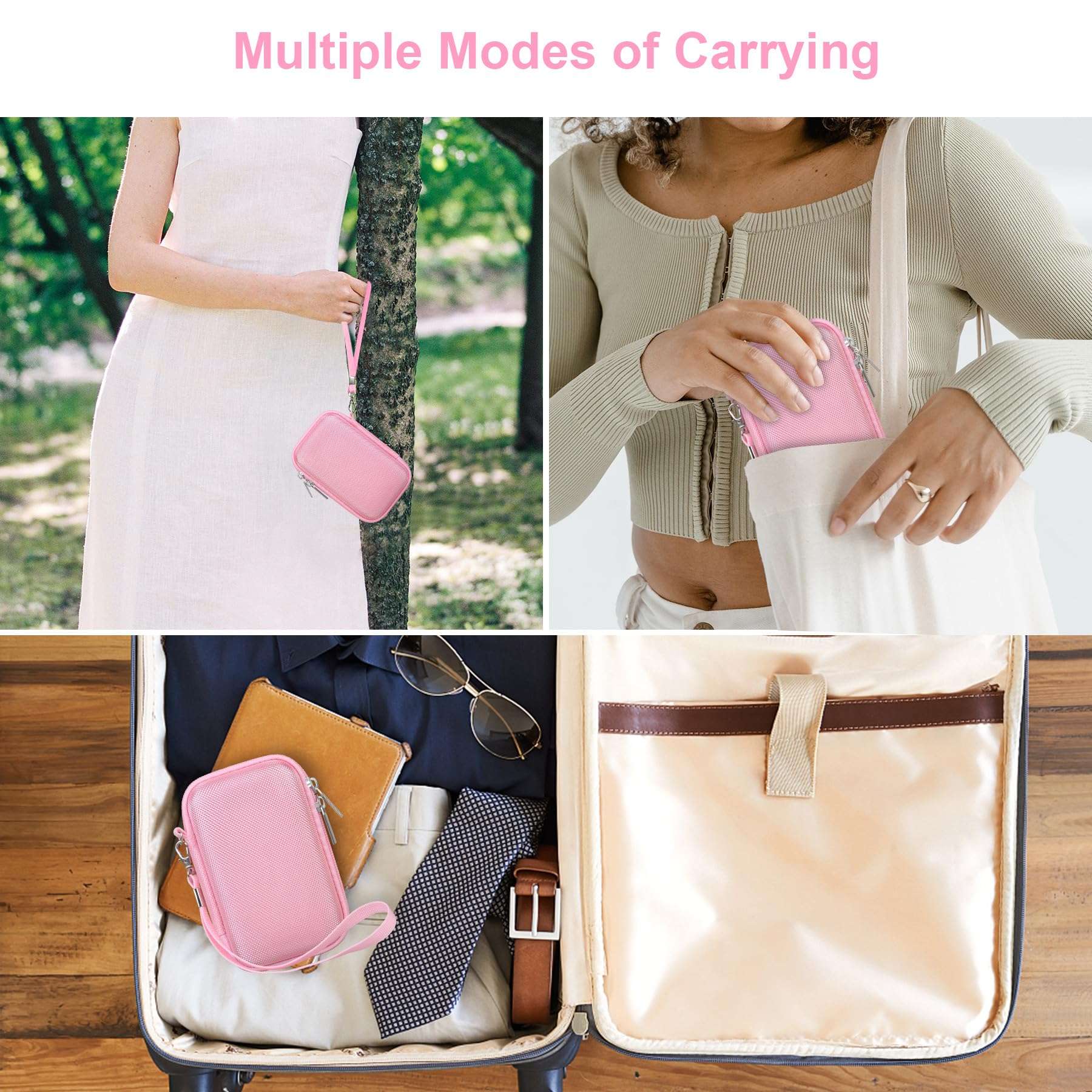 Canboc Carrying Case Compatible with JBL Go 4 Portable Bluetooth Speaker, Zipper Mesh Pocket fits USB Cable, Pink (Case Only) 3