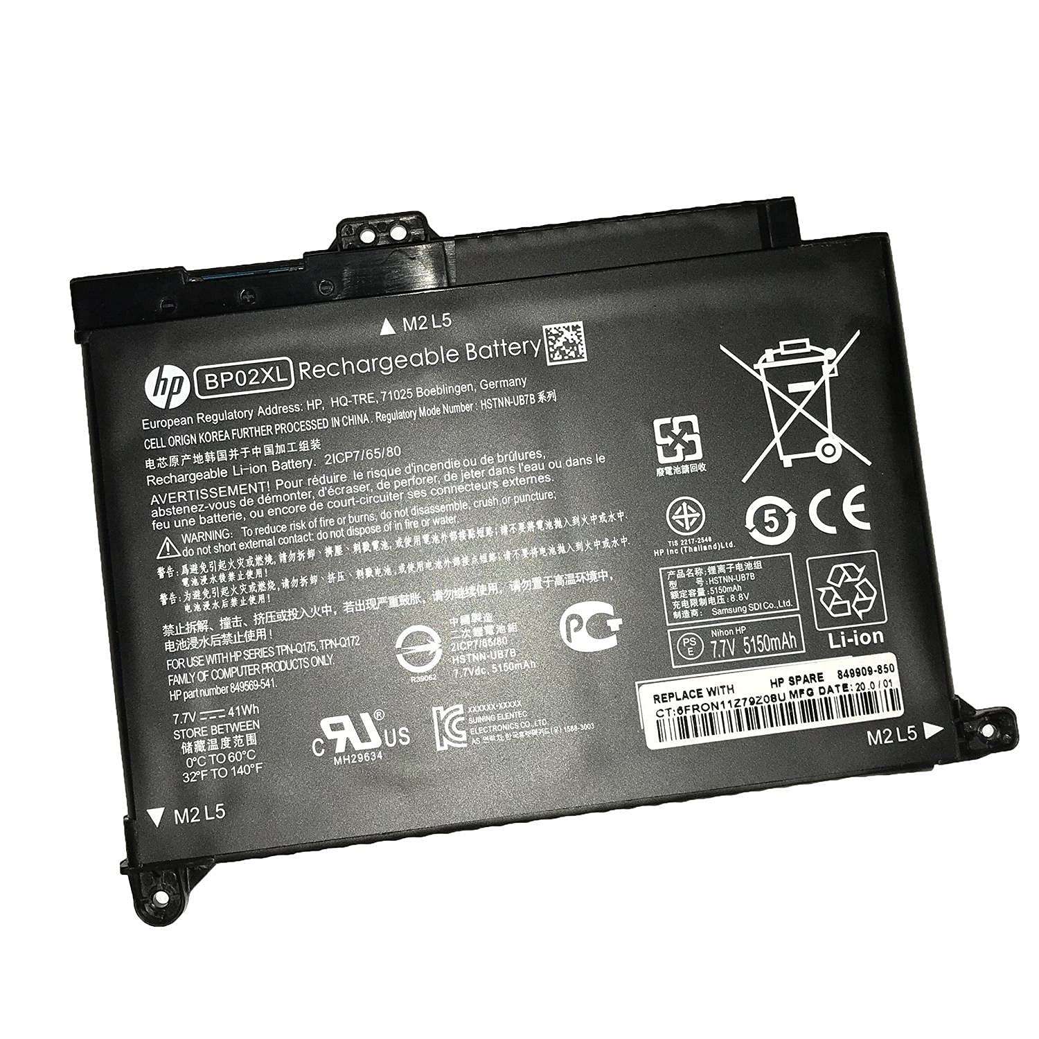 HP BP02XL 7.7V 41Wh Notebook Battery For HP Pavilion 15-AU000TX to 15-AU654TX ,Pavilion 15-AW000 to 15-AWxxx P/N: BP02041XL HSTNN-UB7B HSTNN-LB7H 849569-421 849569-541 849569-542 849569-543 BP02XL 1