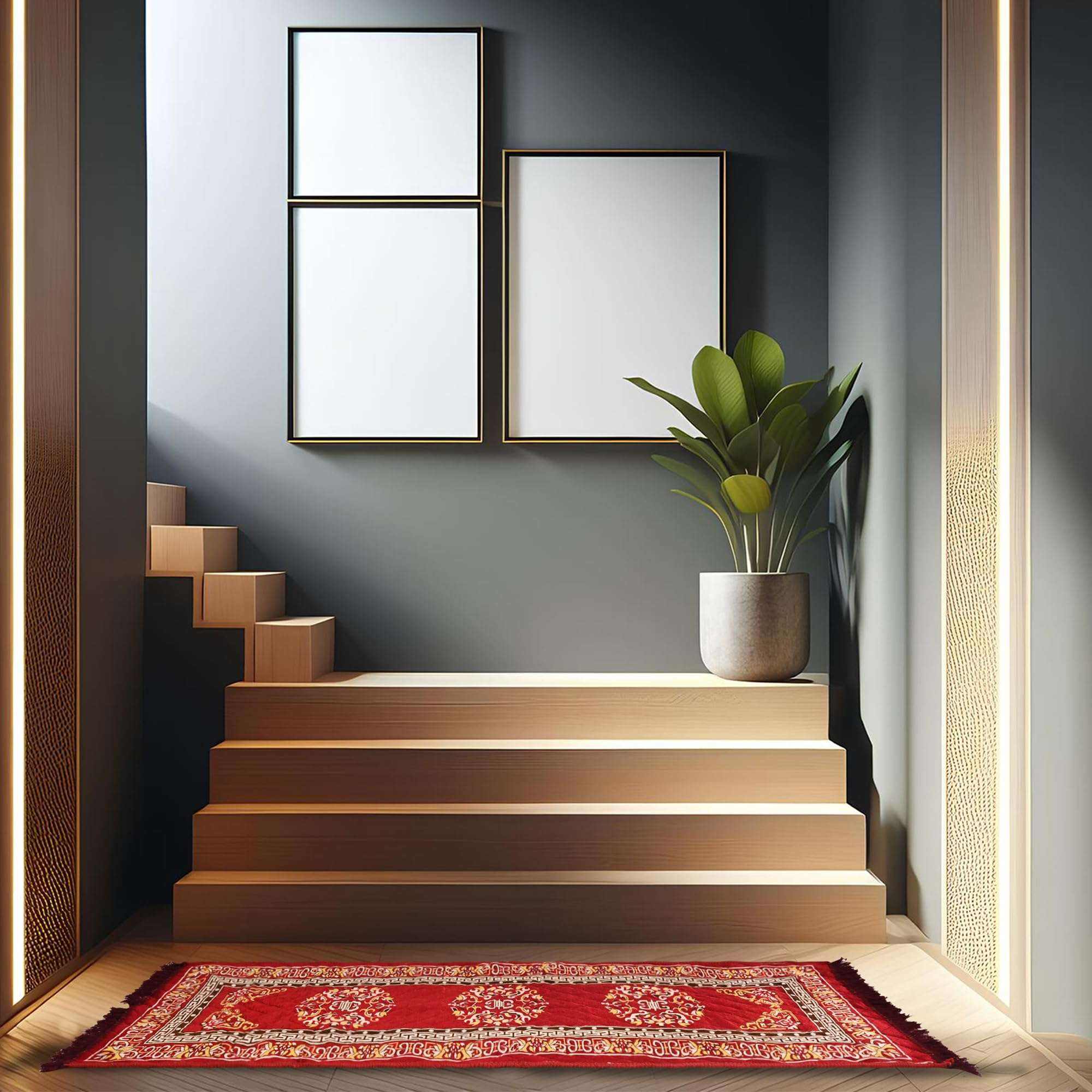 Kuber Industries Bed Side Runner (6x2 Ft) Long Prayer-Yoga Mat | Velvet Bedside Floor Mat | Rug For Living Room | Kitchen Carpet For Floor | Rangoli Design- Maroon 5