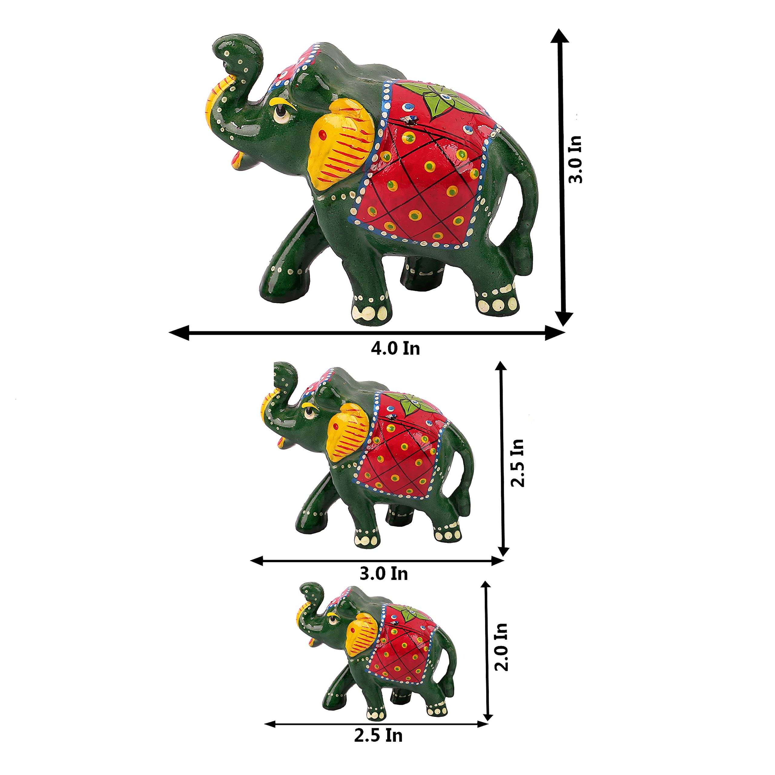 DreamKraft Paper Mache Elephant Showpiece, Standard, Green, 3 Piece, Home Decor, Cultural, Traditional, Festive 5