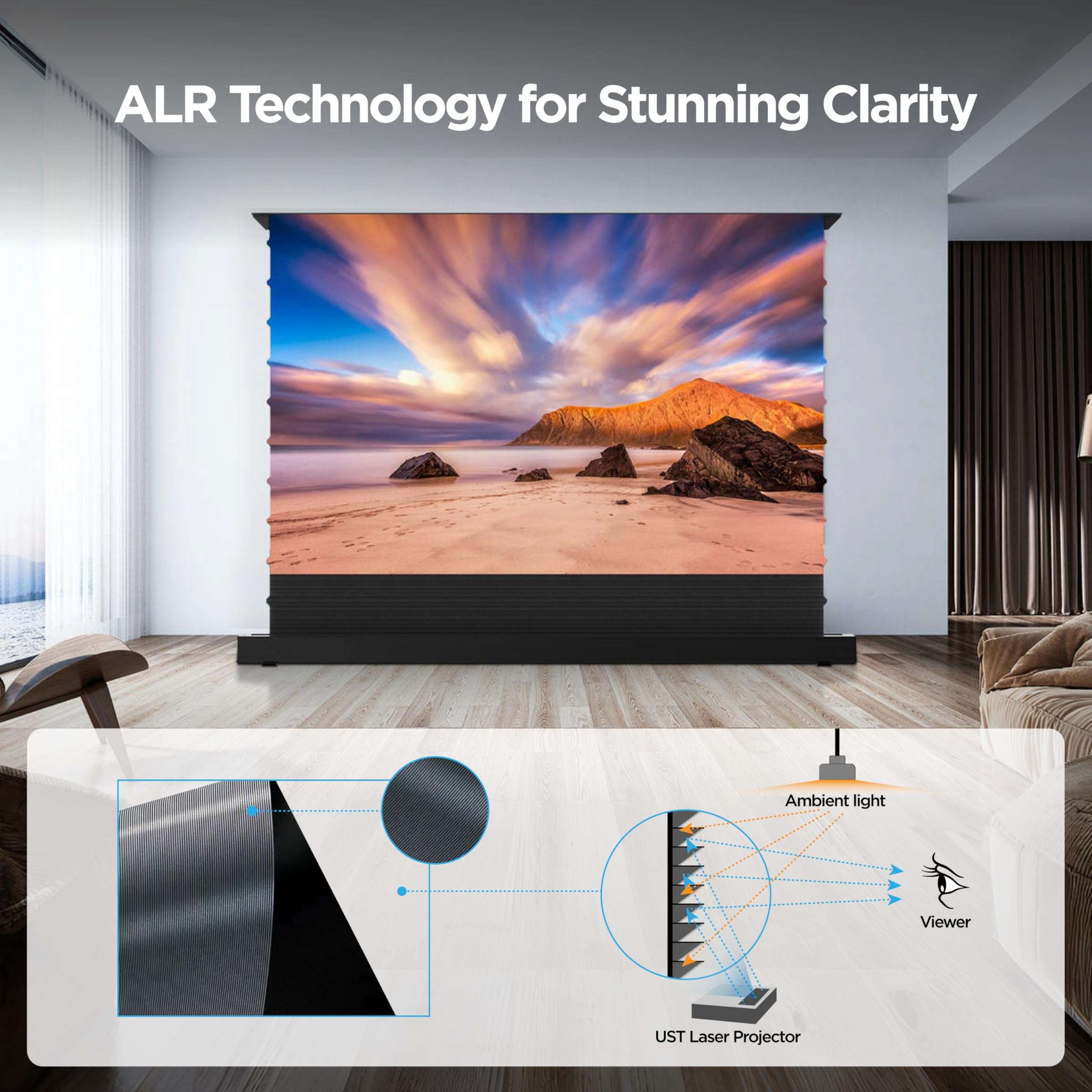 NothingProjector Projector Screen, 120 inch 4K UHD, Ambient Ceiling Light Rejecting ALR, Motorized Floor Rising Standing, 16:9, Projection for Ultra Short Throw Projectors, No Installation 5