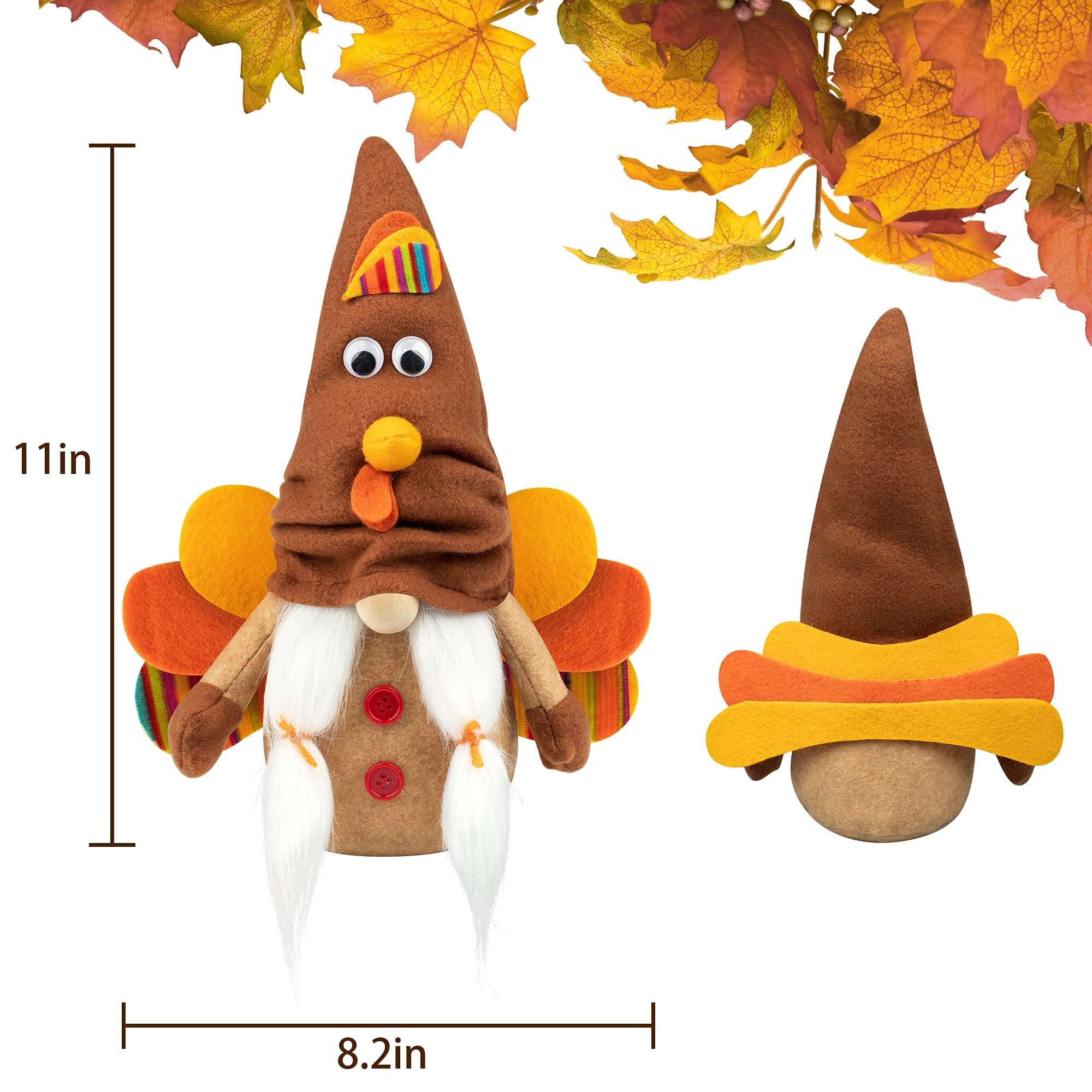 D-FantiX Turkey Fall Gnomes Plush Decor, 2Pack Squeaky Handmade Tomte Swedish Gnome Doll Scandinavian Figurine Thanksgiving Gnomes Plush Ornaments Thanksgiving Holiday Home Table Decorations Gifts 5