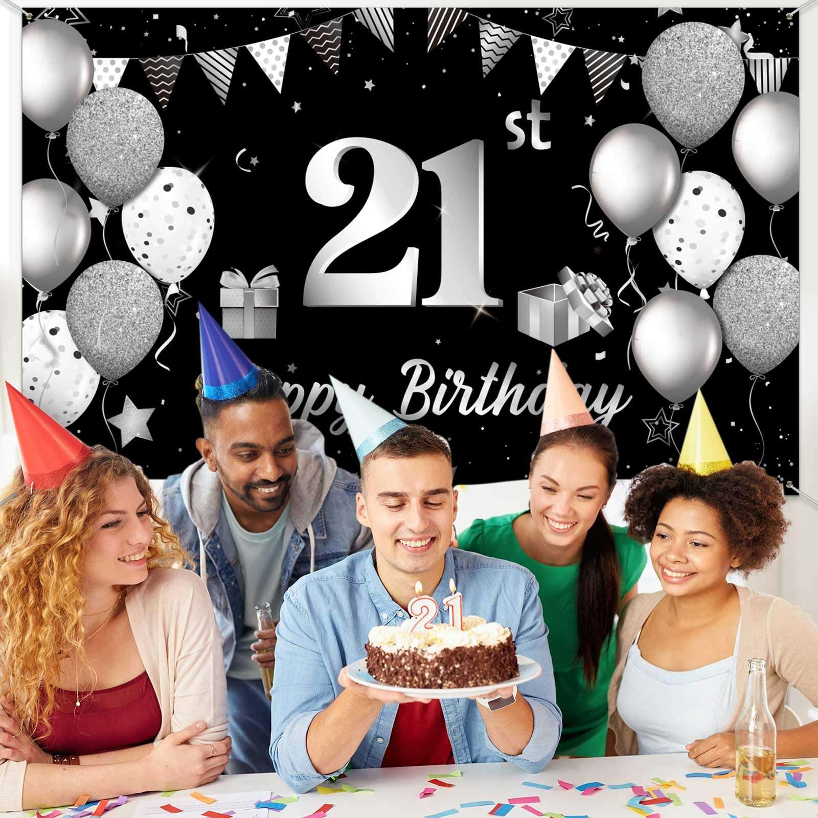 Happy 21st Birthday Backdrop Banner Extra Large Fabric 21st Birthday Sign Poster Photography Background 21 Years Old Birthday Photo Booth Backdrop for 21st Party Decorations 72.8 x 43.3 Inch 3