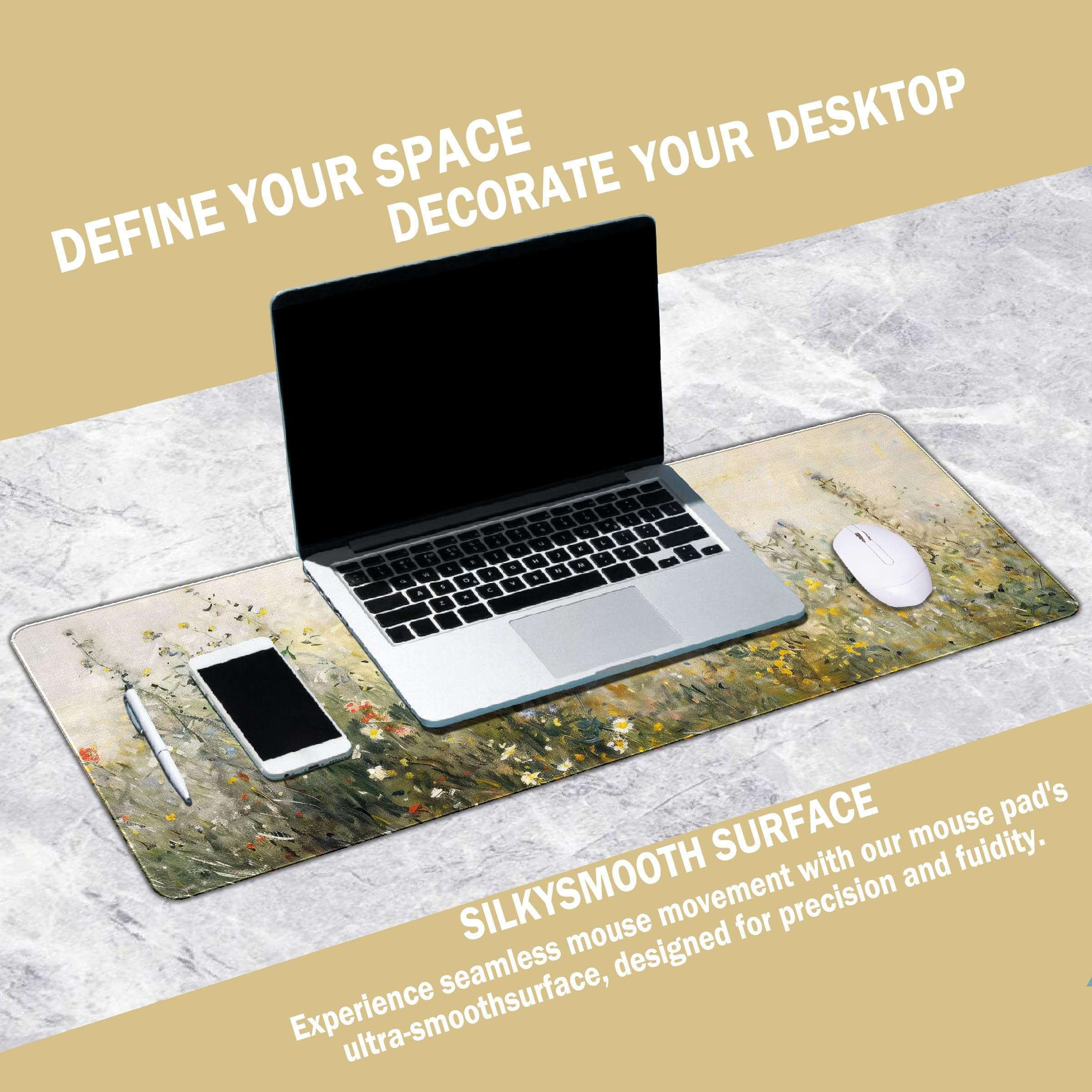 Yellow Wildflower Large Mouse Pads for Desk Accessorie,Retro Flroal Desk Mat,Office Supplies for Women 31.5x11.8 in 3