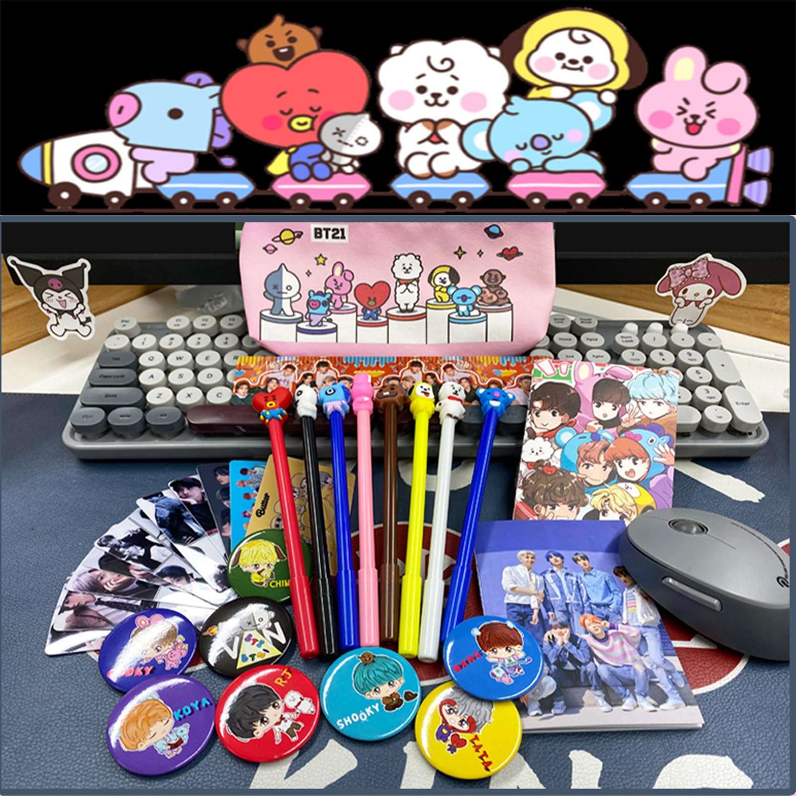 Colorful Learning Gift Set Including Pens and bag, Ruler, Necklace, Mini Notebooks, Button Pins and Card Stickers for Army. 3