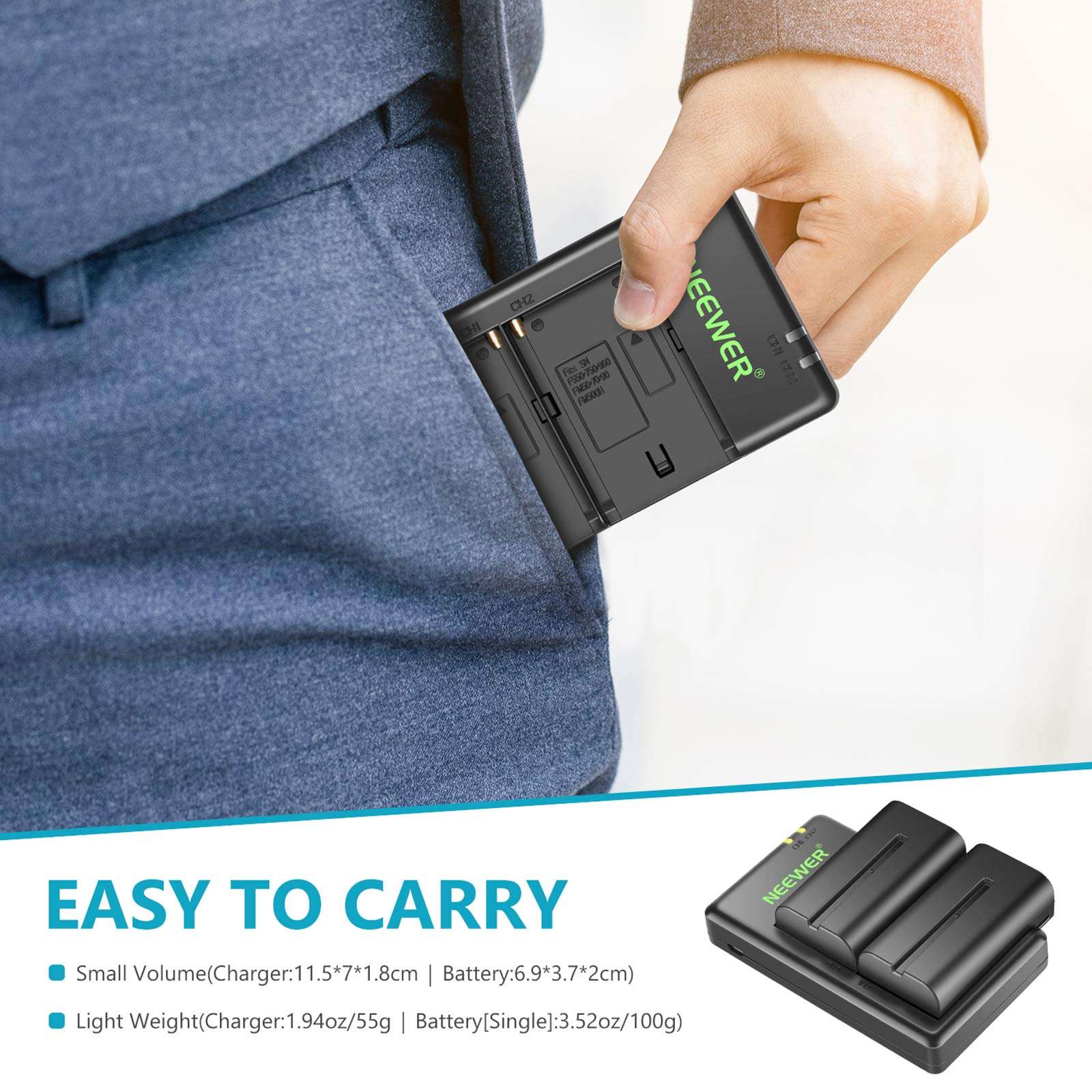 Neewer NP-F550 Battery Charger Set Compatible with Sony NP-F970 F750 F770 F960 F550 F530 F330 F570 CCD-SC55 TR516 TR716 TR818 TR910 TR917, Led Light/Monitor/Camera Slider (2 Pack, Black) 4