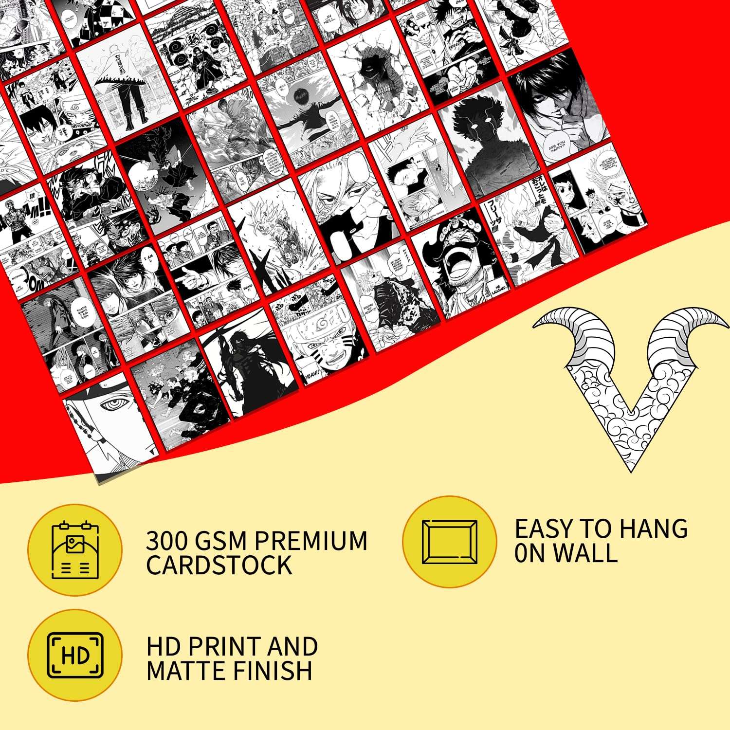 VEENSHI Set of 48 Manga Wall Collage kit | Mix Anime Manga Panels | Anime Room Posters | 300 GSM Thick Posters Sheets | Mix Otaku Poster 4