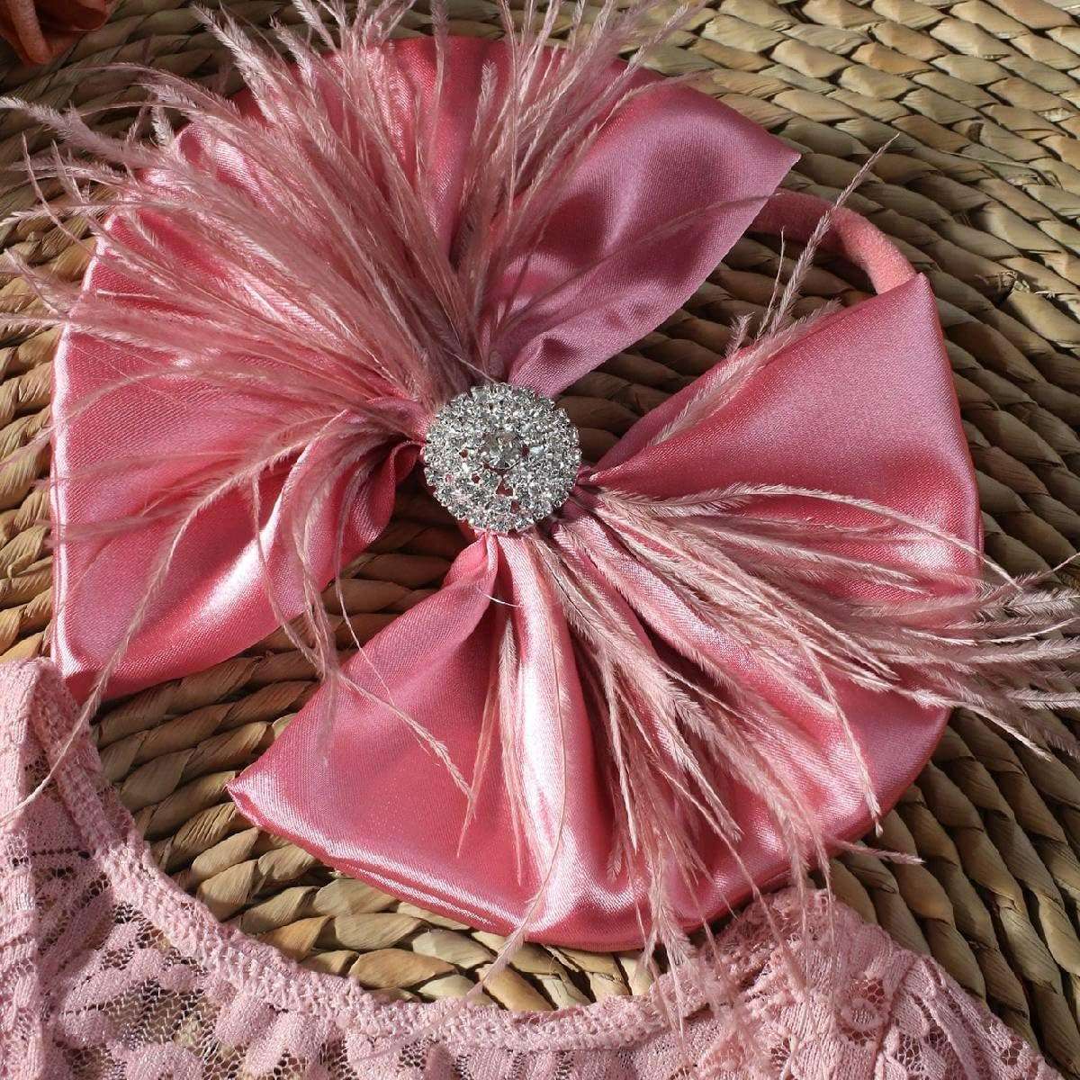 Newborn Photography Props, Infant Girl Photoshoot Lace Romper & Bow Headband Outfit, Cute Baby Photo Props for Newborns (Dusty Pink) 6