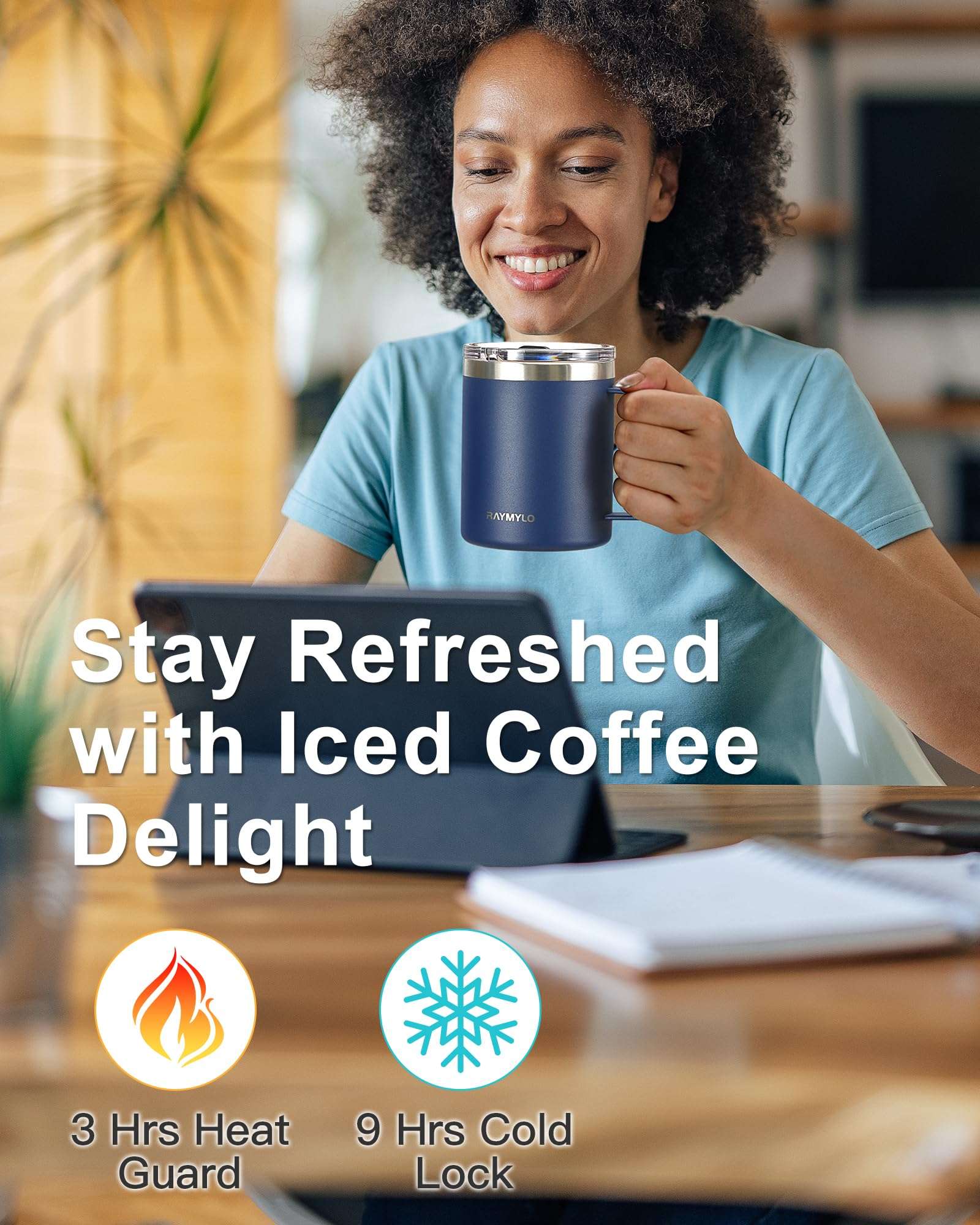 RAYMYLO Insulated Water Bottle 64oz (Navy Blue) + Insulated Coffee Mug 12oz (Navy Blue) 4