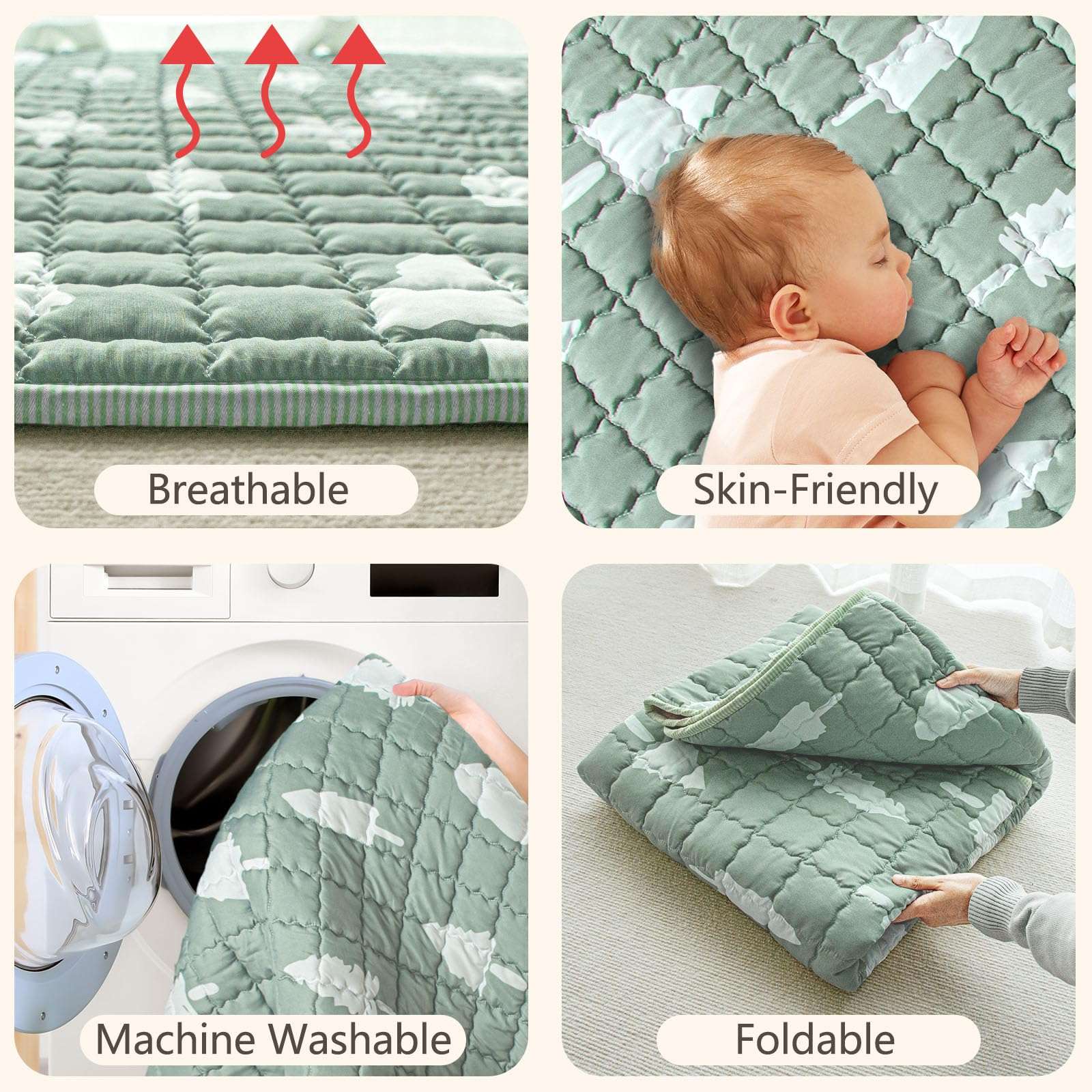 Beavtaens Baby Play Mat, 50x50 Playpen Mat with Super Soft Touch, Activity Mat with Upgraded Anti-Slip Bottom, Machine Washable Crawling Mat for Floor & Picnic(Trees) 6