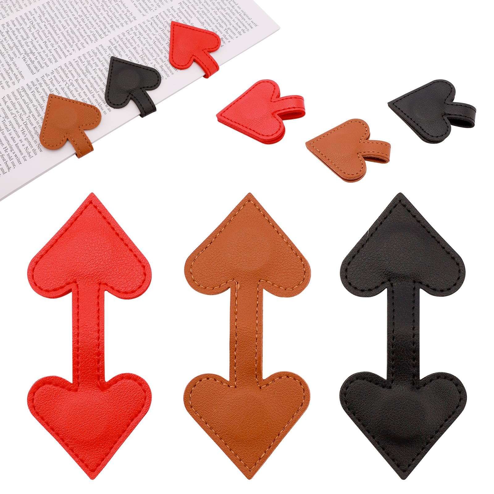 3Pcs Heart-Shaped Magnetic Leather Bookmarks - Romantic Heart Bookmarks, Faux Leather Book Mark with Double-Sided Magnets, Love Gifts for Women, Students, Reading Lovers (Red+Black+Brown) 1
