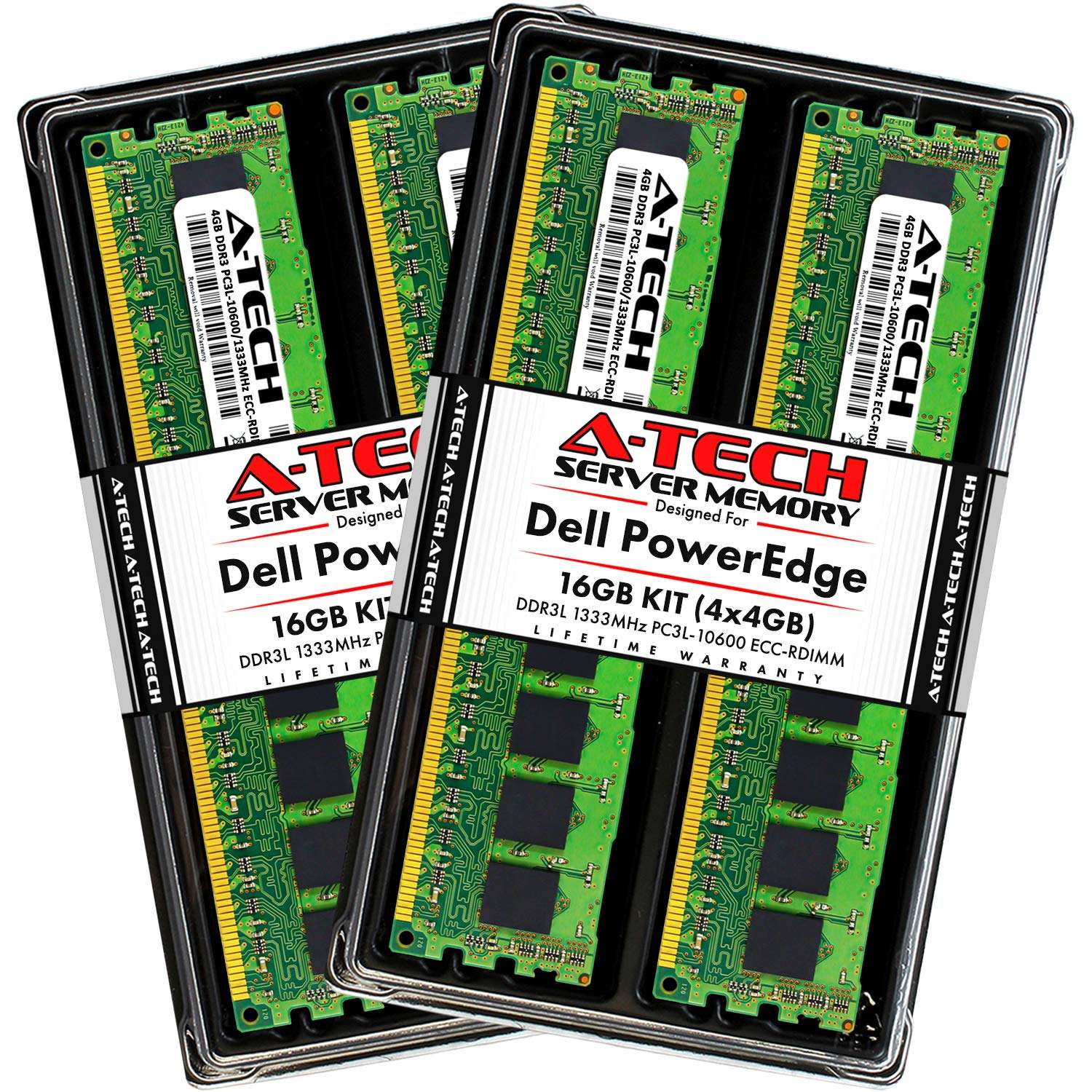 A-Tech 16GB (4x4GB) RAM for Dell PowerEdge T410, T610, T710 Tower Servers | DDR3 1333MHz ECC-RDIMM PC3L-10600 1Rx4 1.35V 240-Pin ECC Registered DIMM Server Memory Upgrade Kit 1