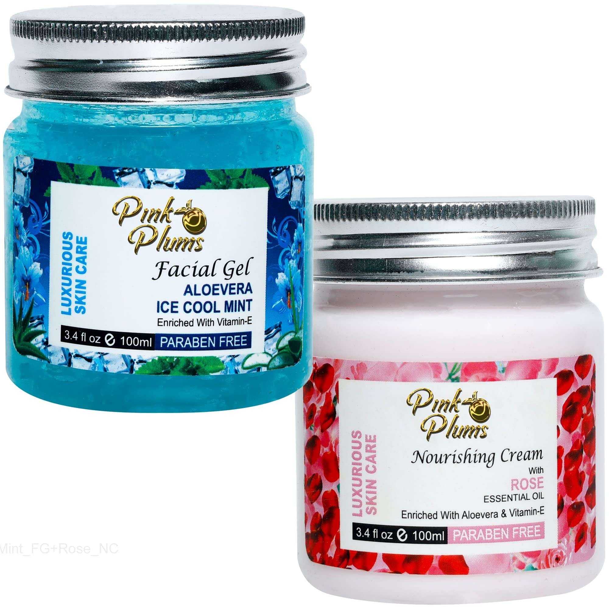 Pink Plums 200 ML Pack of Face Gel Aloe Vera Ice Cool Mint + Rose For Specification Moisturize & All Skin Types, 100 ML Each 1