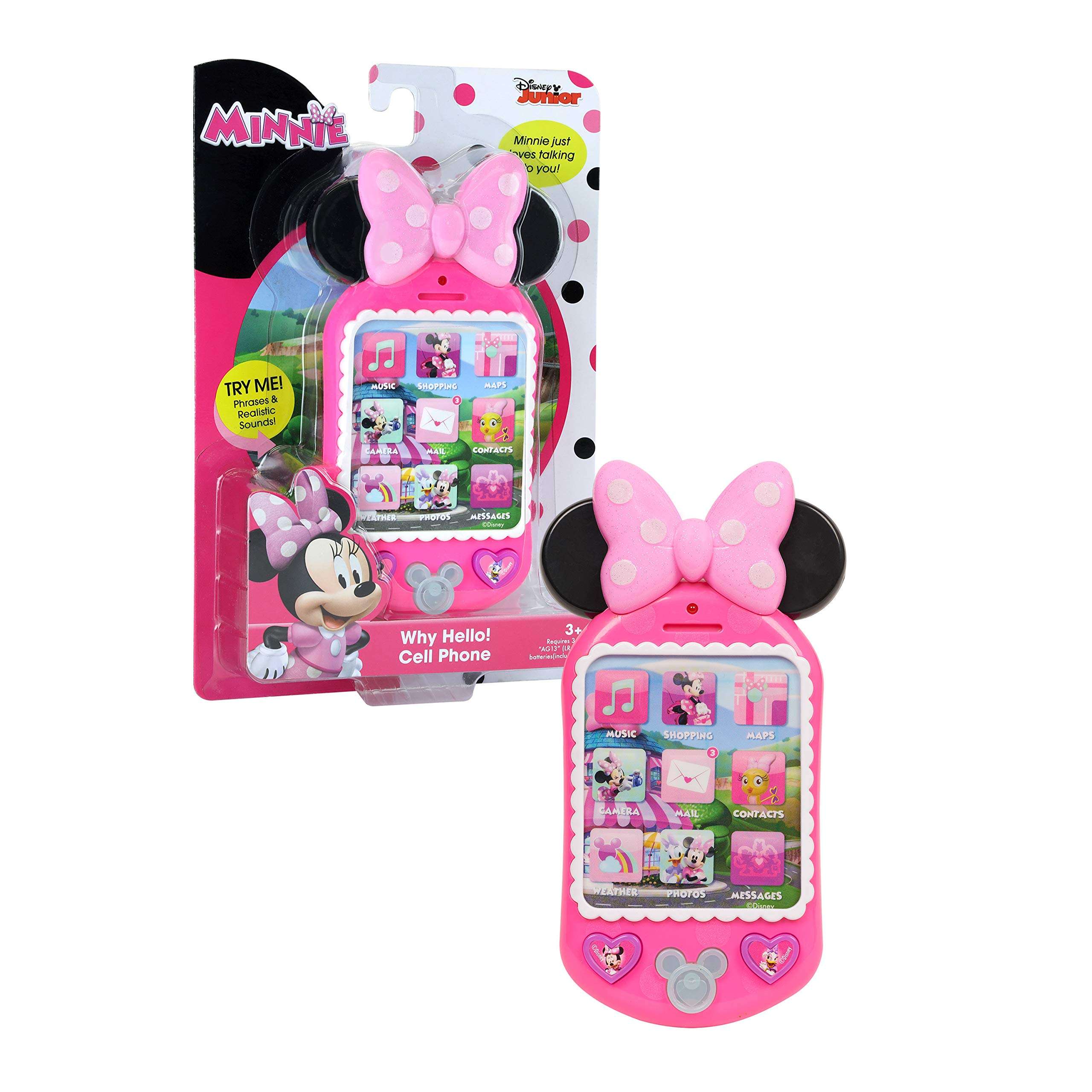 Disney Junior Minnie Bow-Tique Why Hello Pretend Play Cell Phone, Lights and Sounds, Batteries Included, Kids Toys for Ages 3 Up by Just Play 5