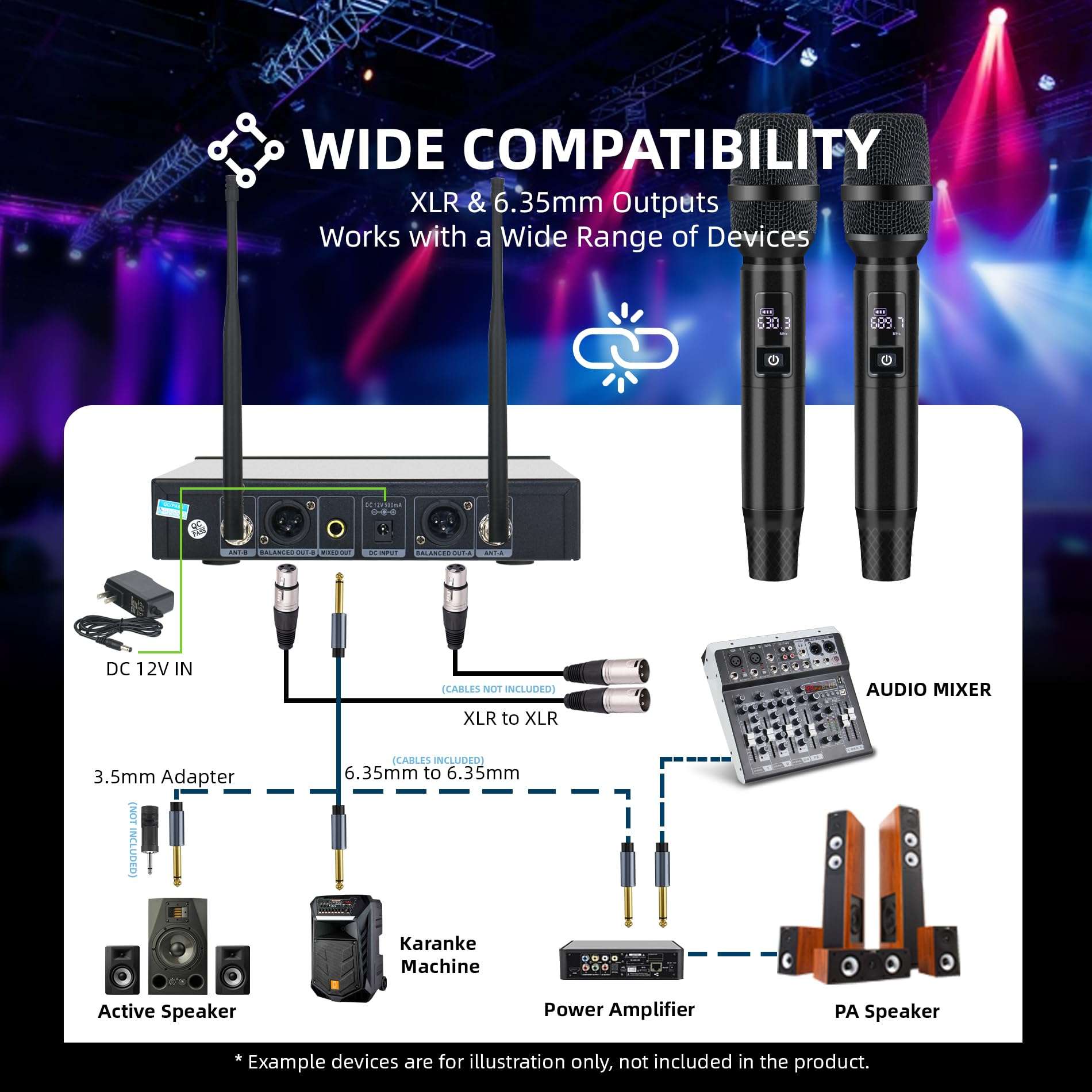 Professional Wireless Microphone System, 500ft Long Range 2.4G Cordless Mic Set with 40H Playtime, Rechargeable Dynamic Microphones Memory Function for Karaoke Singing, DJ, Church, Party, Wedding 6
