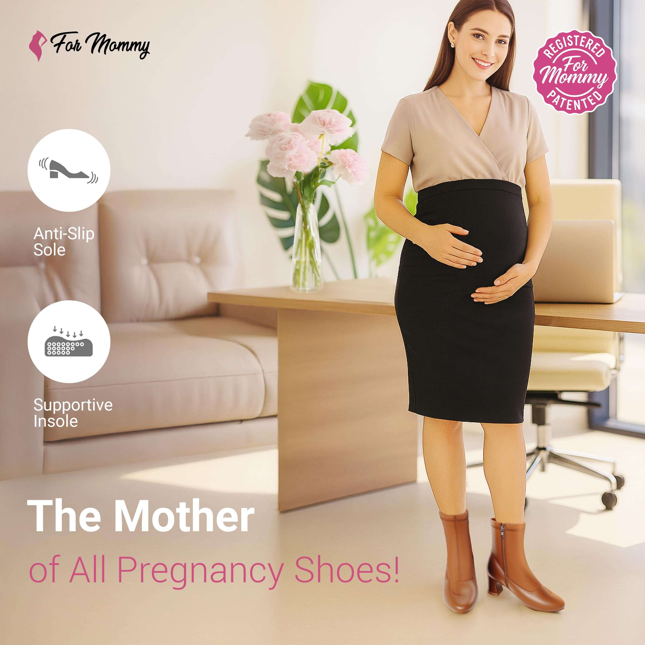 for Mommy Pregnancy Shoes for Swollen Feet – Stretchable with Patented Design, Providing Comfort and Style for Pregnant Women – Wide, Non-Slip Shoes Brown 3