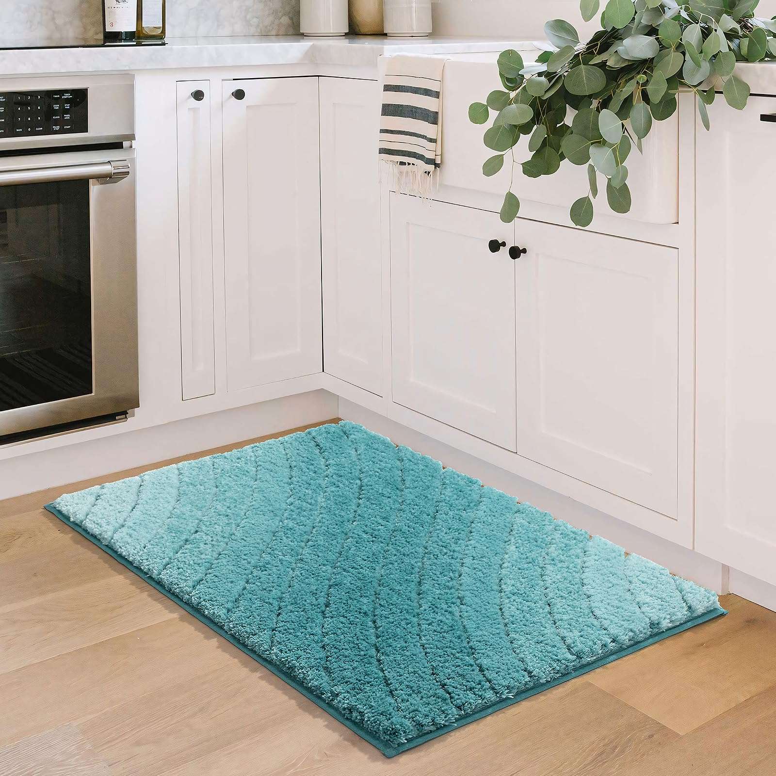 DEXDE Luxury Plush Fluffy Microfiber Bath Rugs, Soft Absorbent Non-Slip Bath Mats, Extra Large (24x47) Teal 3