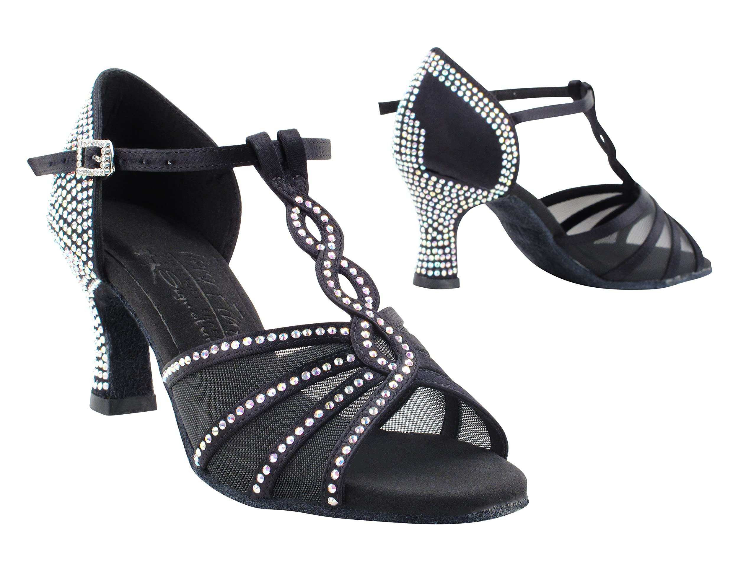 Very Fine Womens Dance Shoe Delphine Ballroom Latin Salsa Tango Cha Cha Waltz Black Satin 2.5" Heel 6.5 M