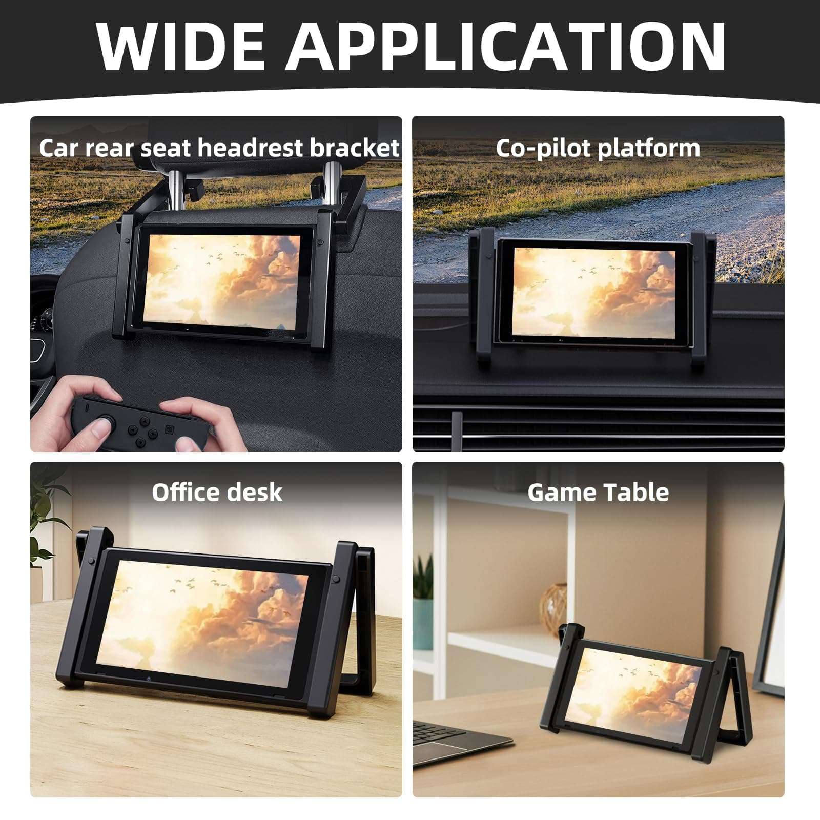 YIBEICO Car Holder for Nintendo Switch/OLED, Foldable and Adjustable Table Stand Playstand Bracket, Dock Car Headrest Play Stand Mount,Portable Console Desktop Holder 5