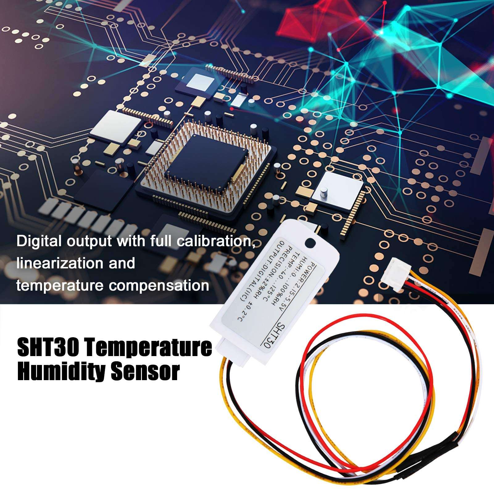 Temperature Sensor, 1Mhz SHT30 Temperature Humidity Sensor, Durable Full Calibration, Xh2.54 4P Terminal for -40-125℃ Iic Digital Signal 2