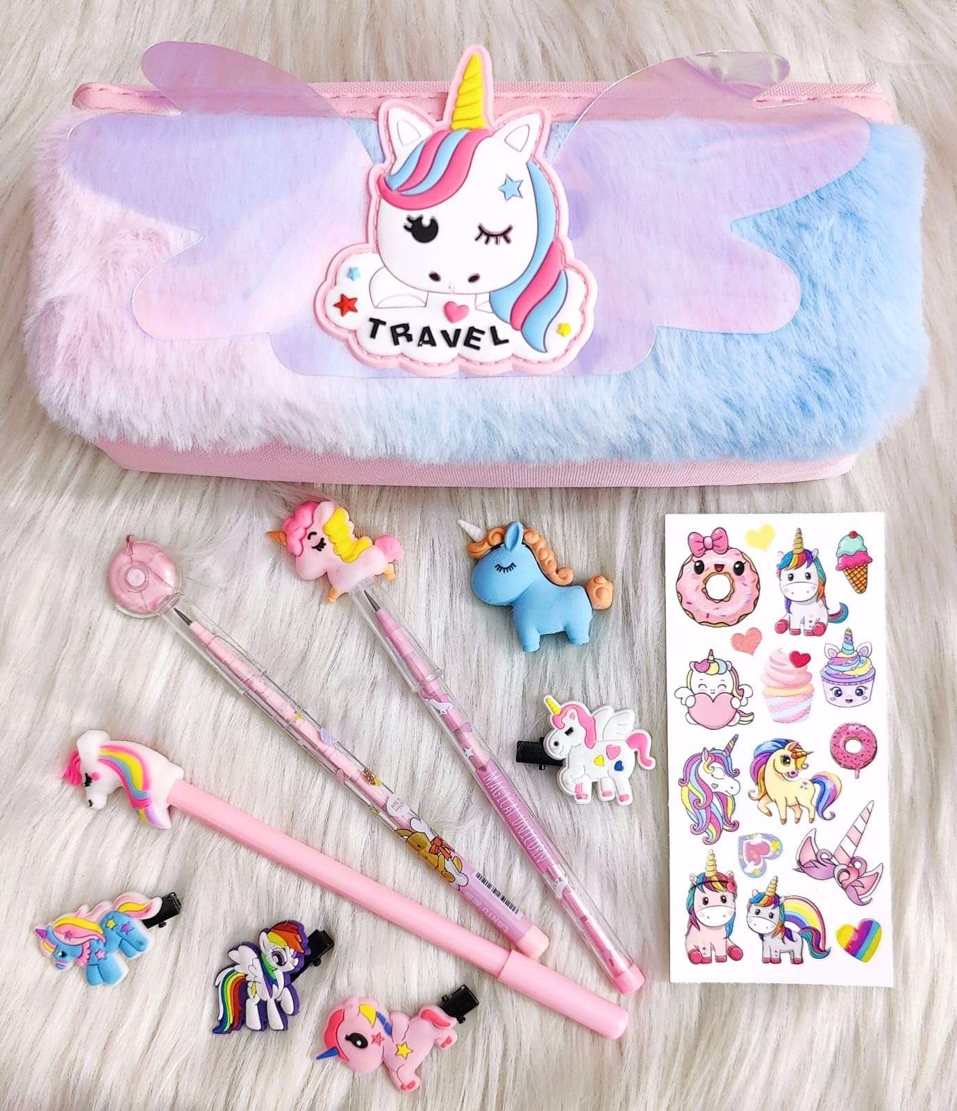 TERA 13 Unicorn Stationery Pouch Combo for Girls, Unicorn Pencil Pouch for Kids, Pen Pencil Eraser Kit for Girls Return Gifts for Girls Unicorn Birthday Gifts Stationery Set (Pack of 7 Items) 3