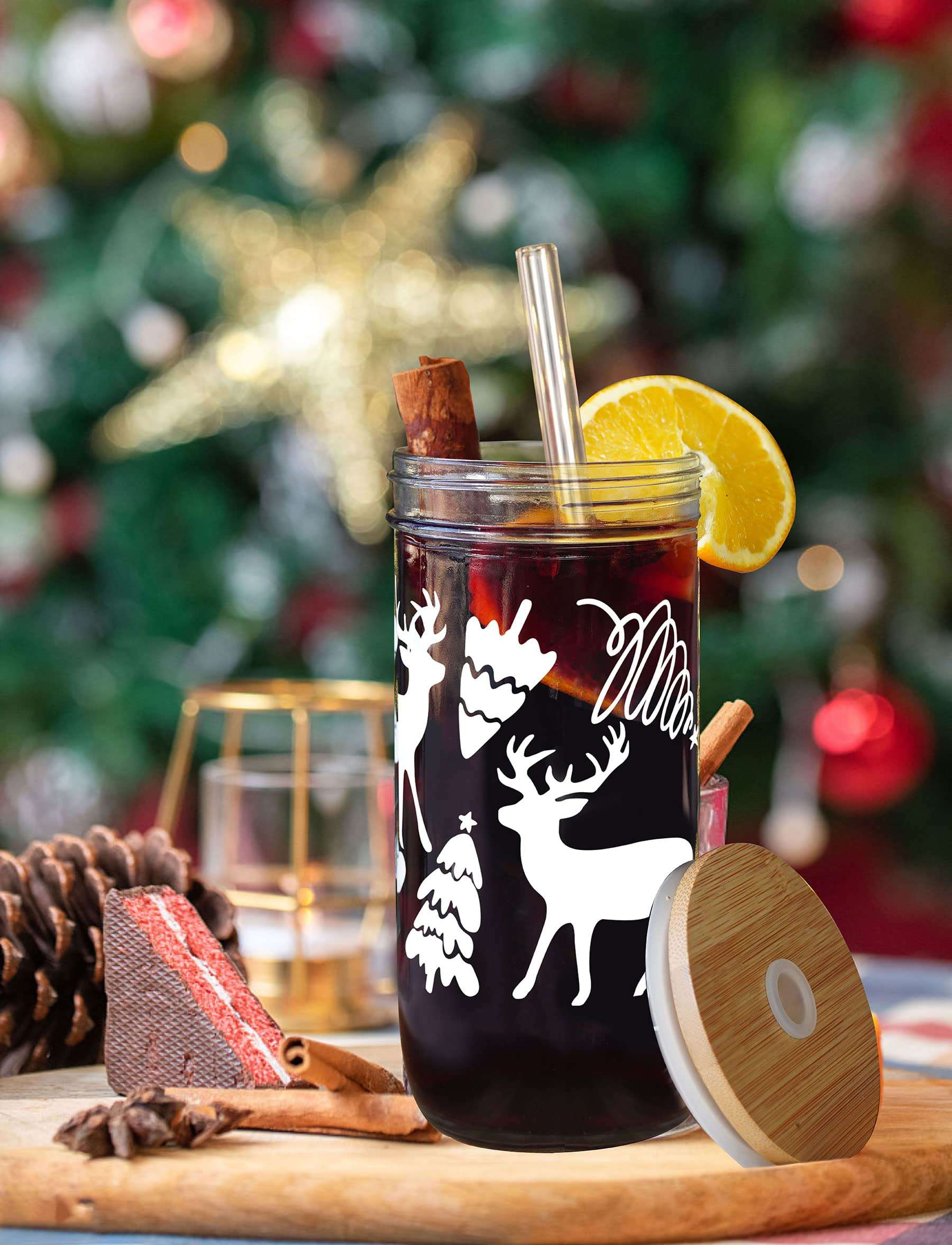 ANOTION Useful White Elephant Gifts for Adults Holiday 24oz Christmas Mugs Mason Jars Glass Cups with Lid and Straw Tumbler Drinking Glasses Coffee Cups Cookie Jar Glassware Gift for Women Men Mom 4