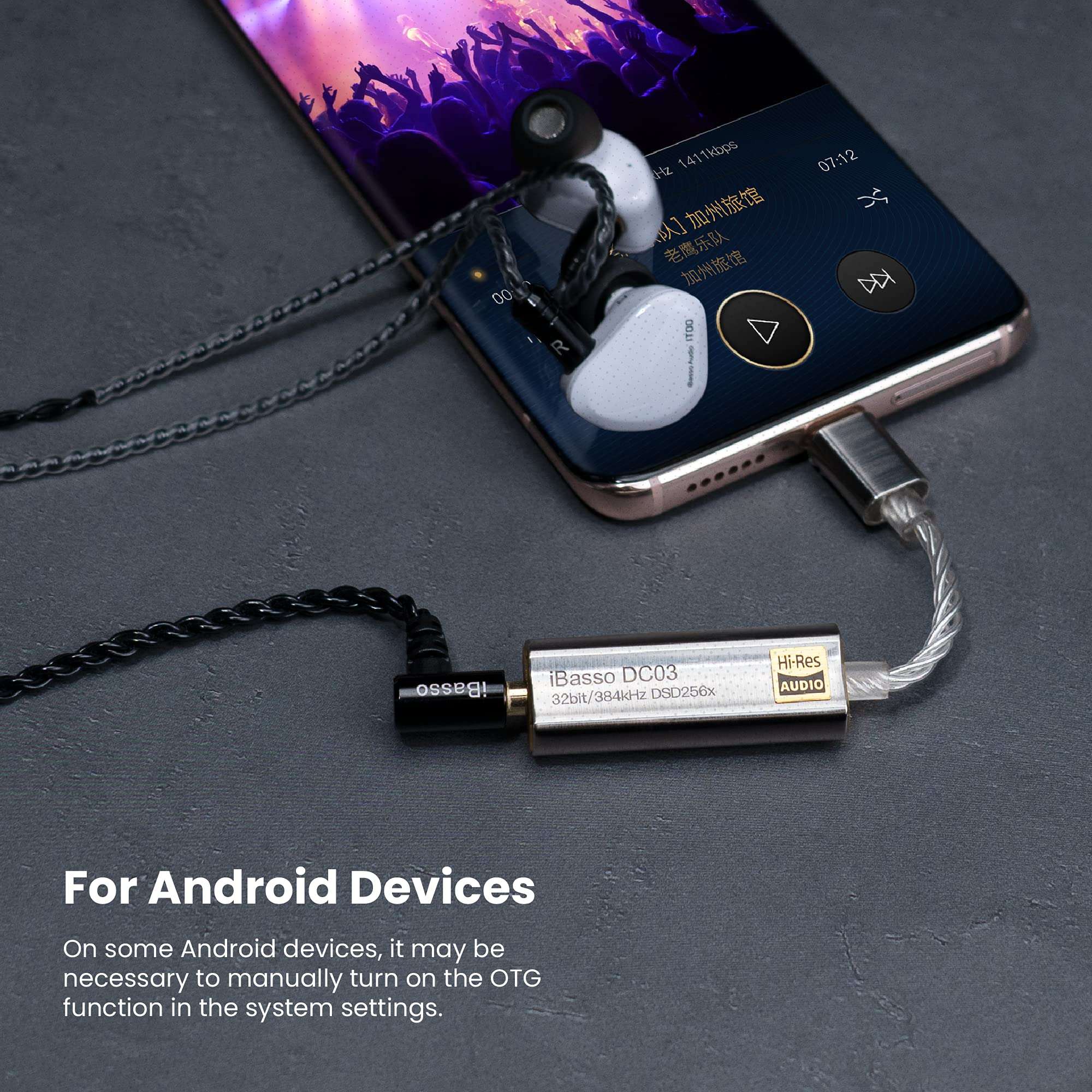 iBasso DC03 Portable USB DAC/Headphone Amp, USB-C to 3.5mm Audio Adapter, Silver 3