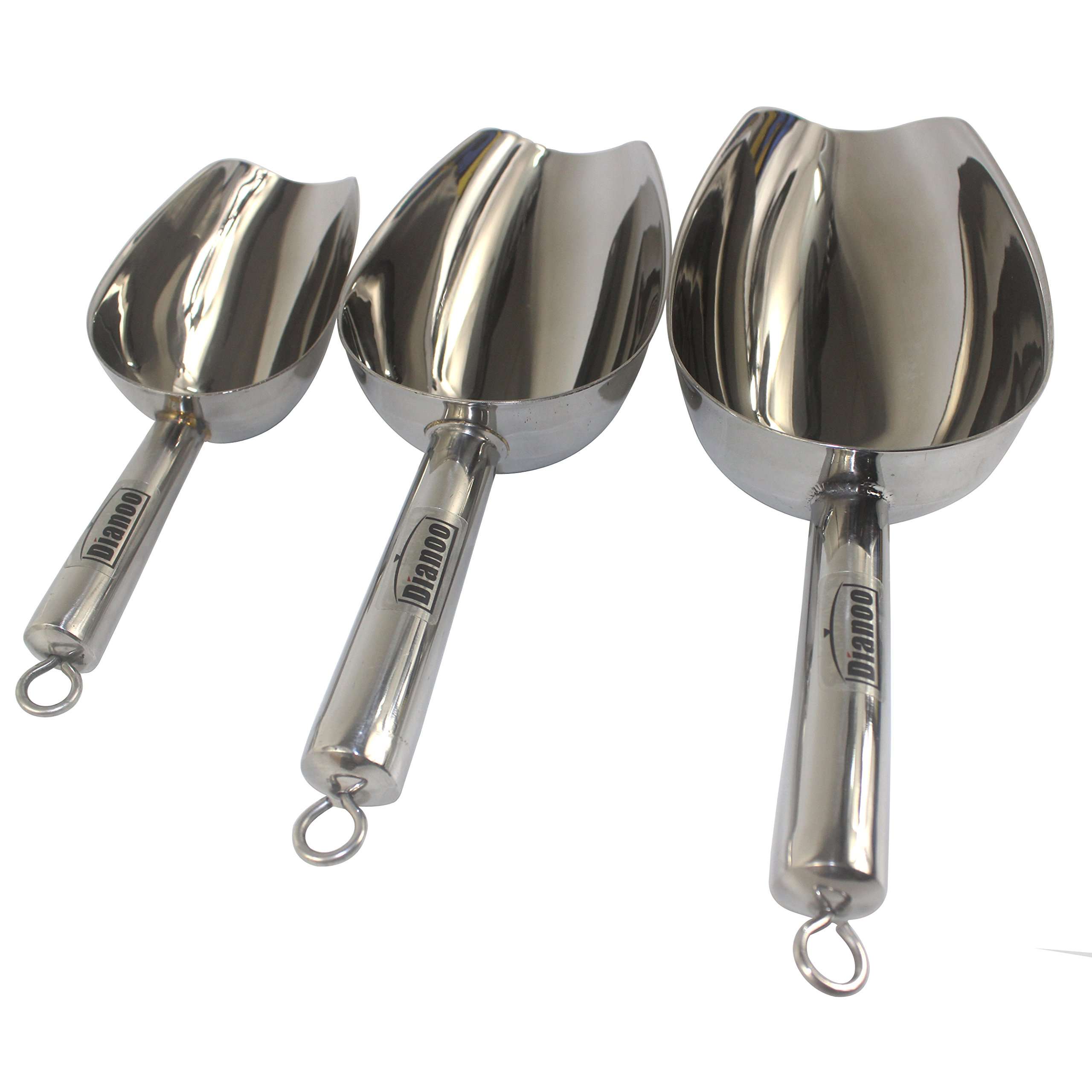 Dianoo Stainless Steel Ice Scoop, Heavy Duty High Polish Dry Goods Scoop, Candy Scoop, Grain Scoop, flour Scoop and beans Scoop - 1PCS Medium 3