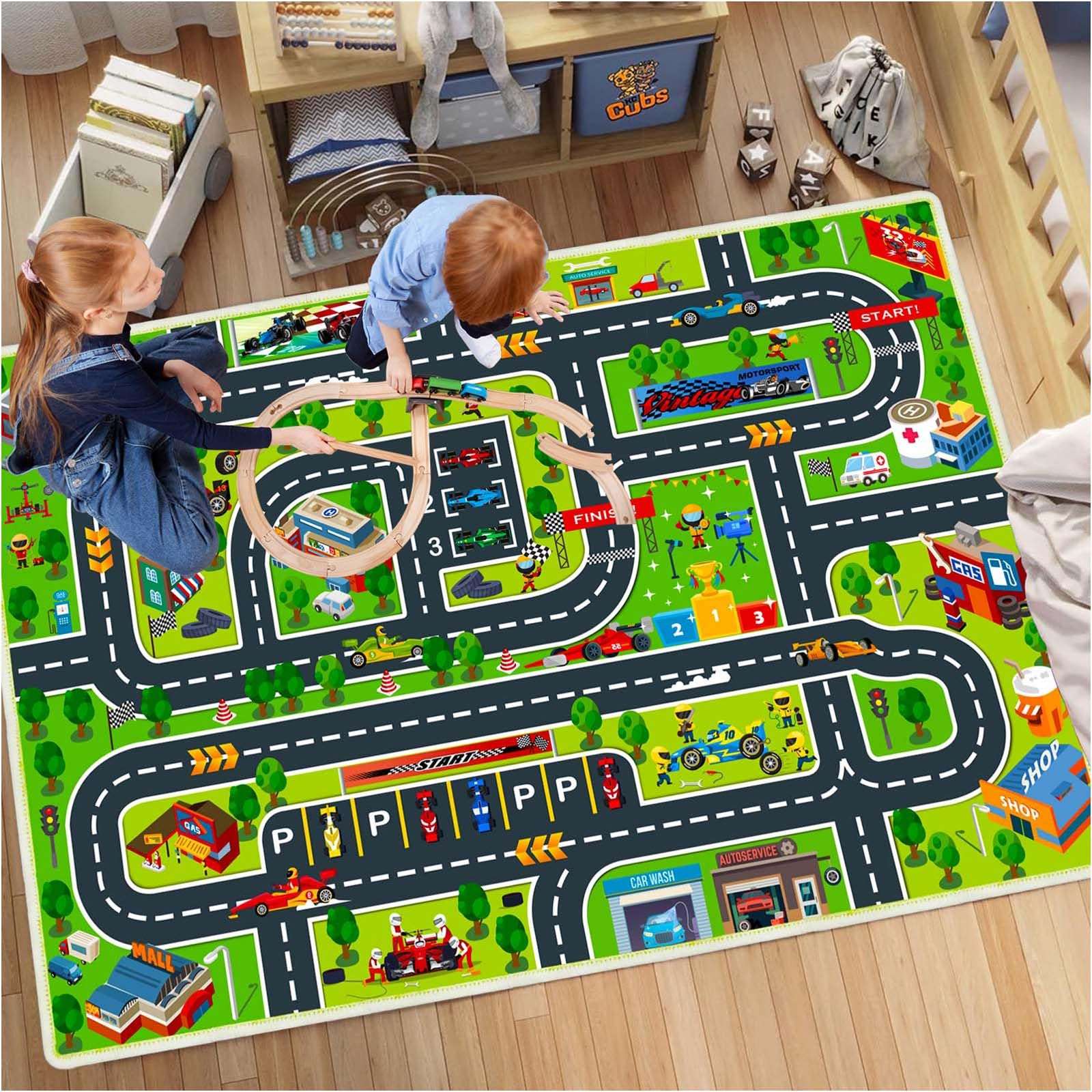 Xyrjova Car Play Mat for Boys and Girls, Rugs for Kids Toy Cars Kids Rugs for Playroom Non-Slip Kid Play Rug 1