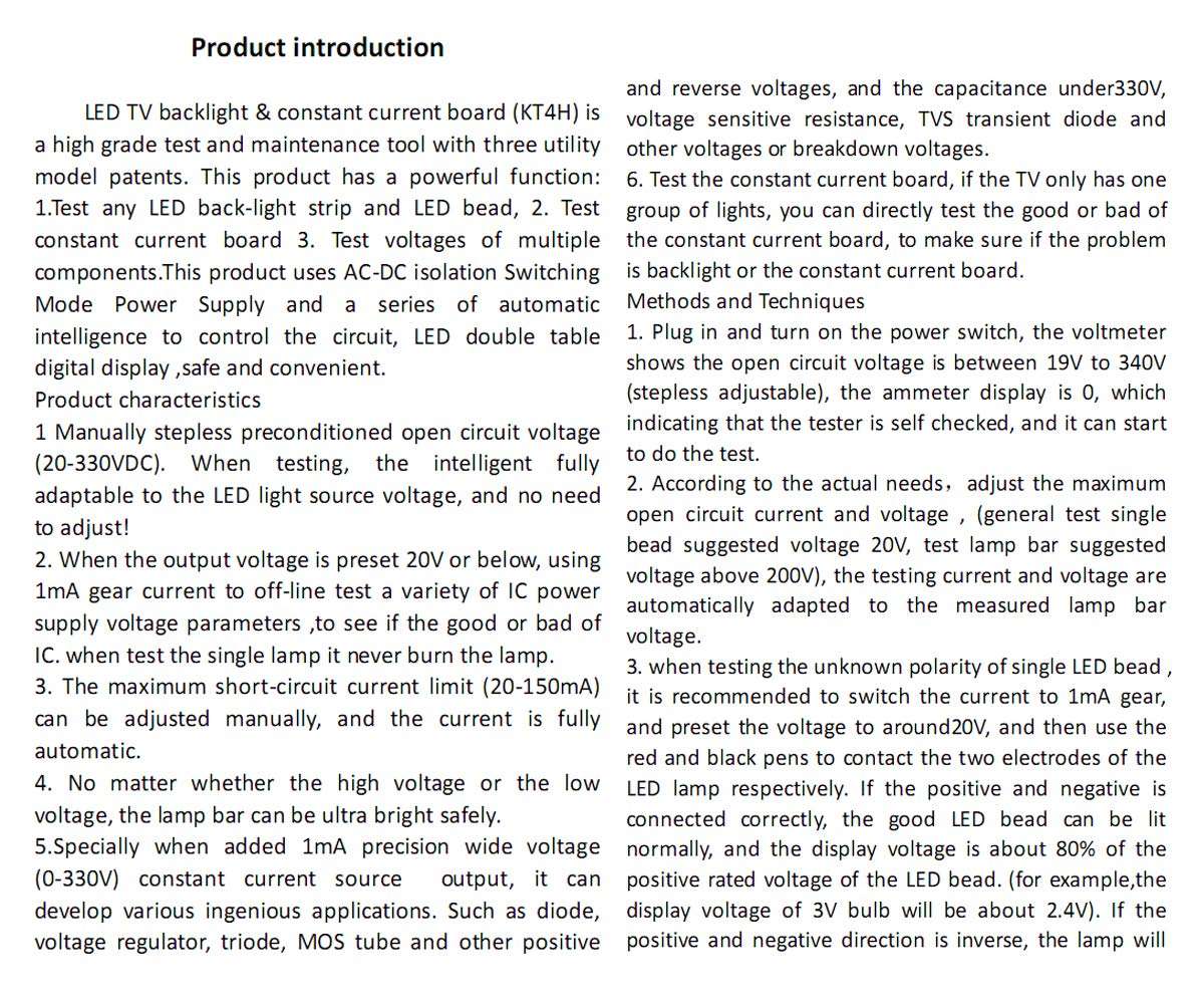 TKDMR Multipurpose Tester for LED TV Backlight and Constant Current Driver Board - Used in All LED Lights Repair Output 0-330V 4