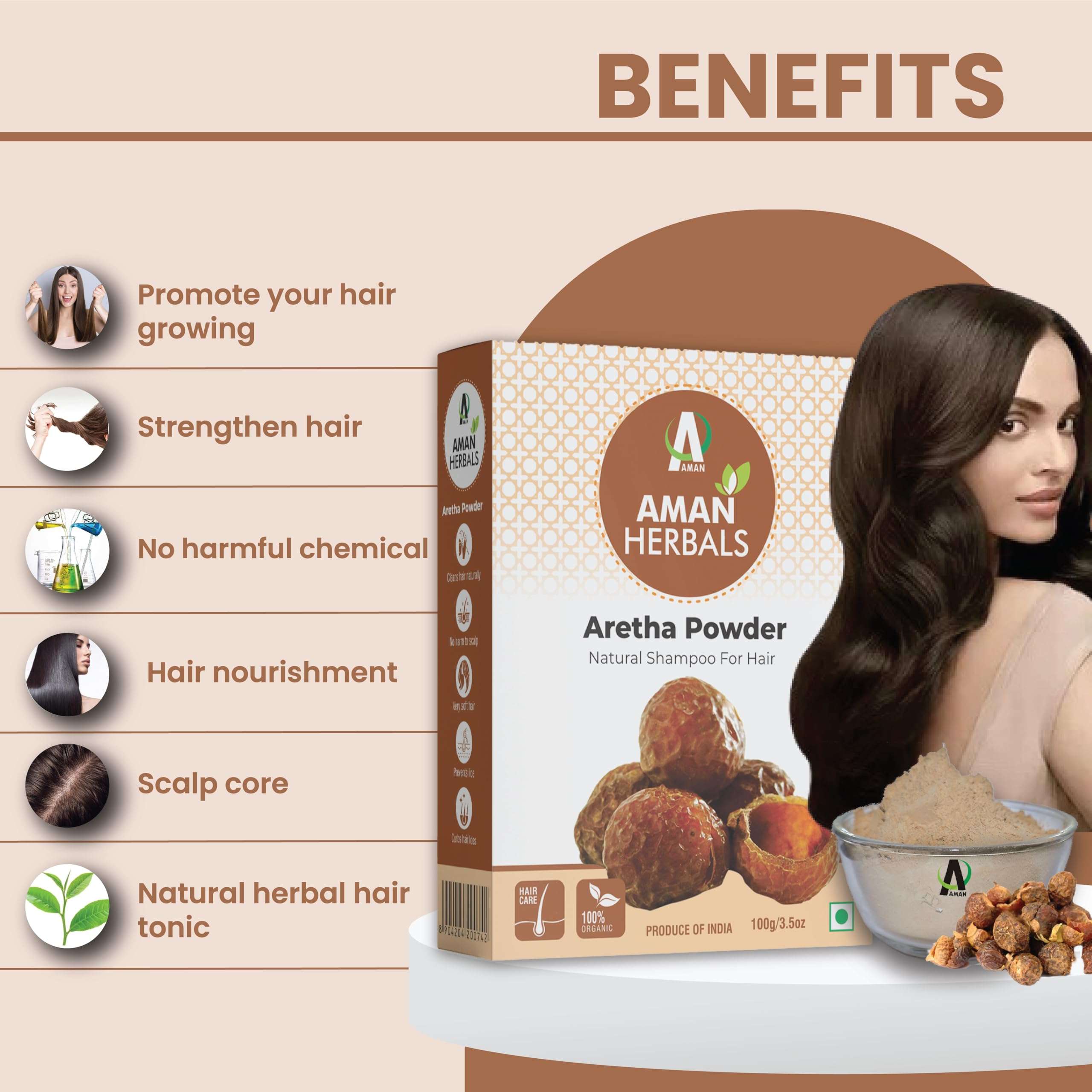 AMAN HERBALS - 100% Pure Reetha Powder - Natural Hair Cleanser, Non-GMO, Chemical-Free, Ideal for Hair Care and Skin Care 4
