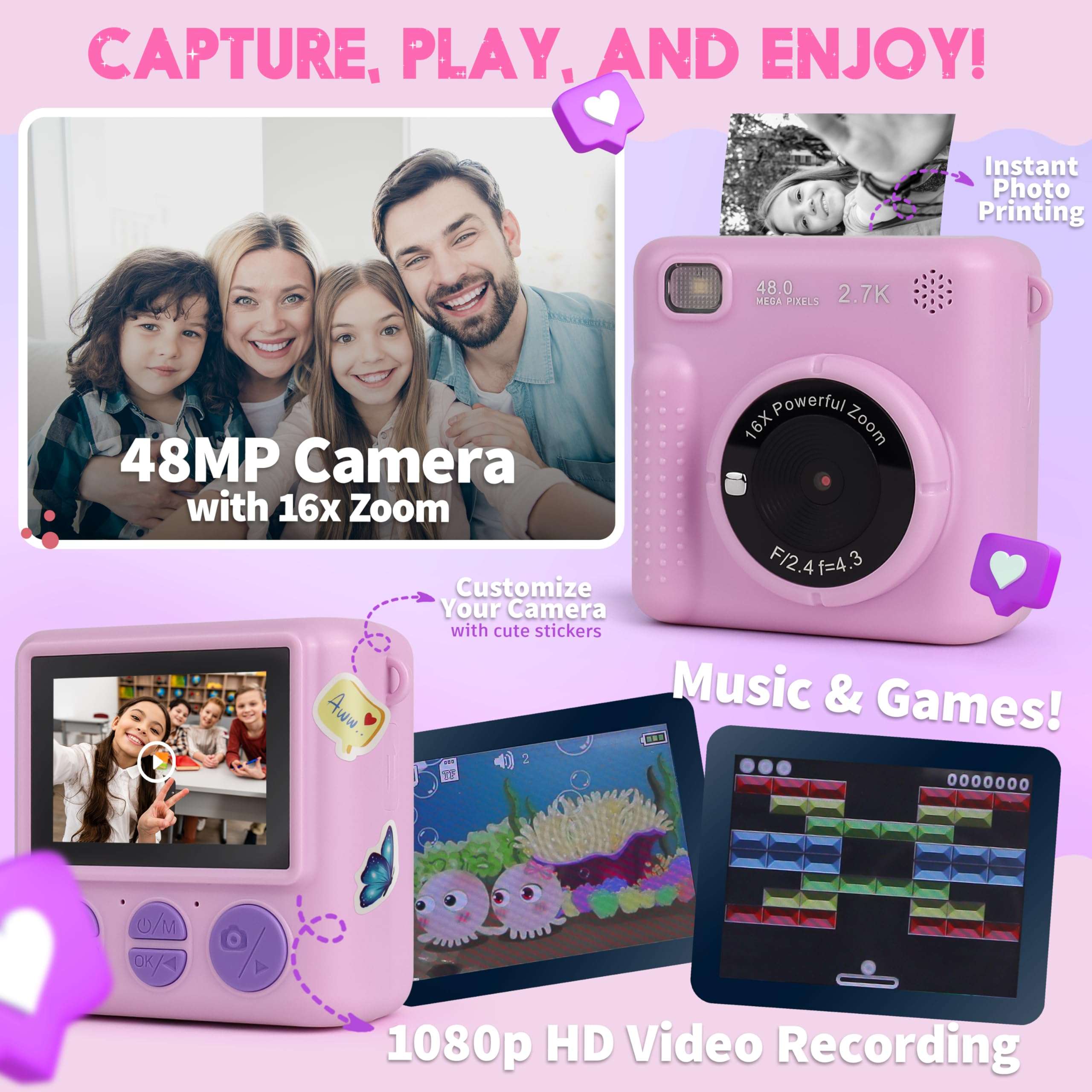 FINcredible Photomaker Kit - Instant Print Camera for Kids Plus DIY Journal Kit for Girls - 150 Pcs Tween Journal & Camera for Girls - 6 7 8 9 10 11 12 13 14 Year Old Girl (Lilac) 5