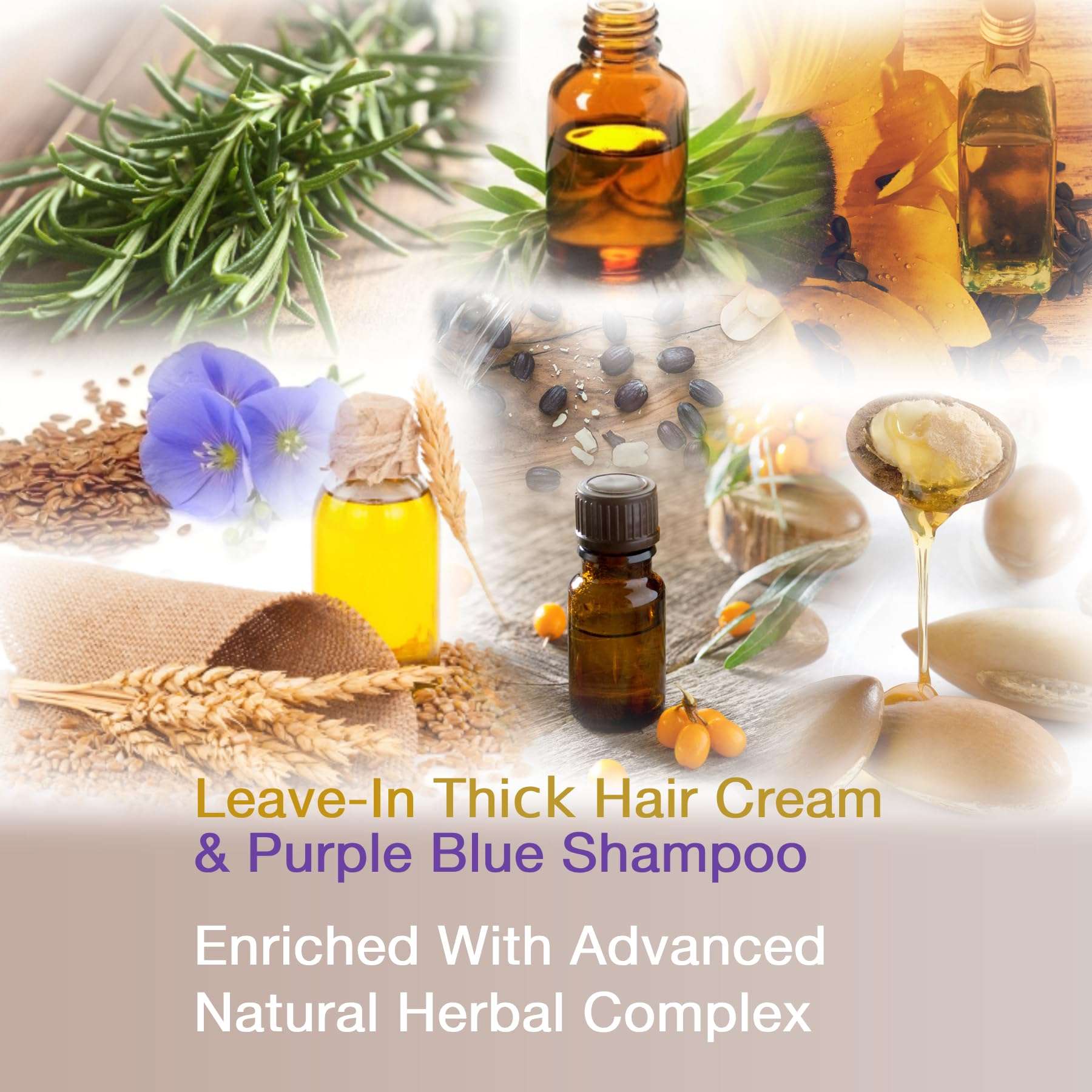 VITAMINS hair cosmetics Keratin Thick Hair Leave-In Conditioner & Purple Shampoo Kit, Pro Salon No Rinse Moisturizer for Dry Thick Hair & Anti-Brass Shampoo for Bleached Blonde Platinum Silver Hair 6