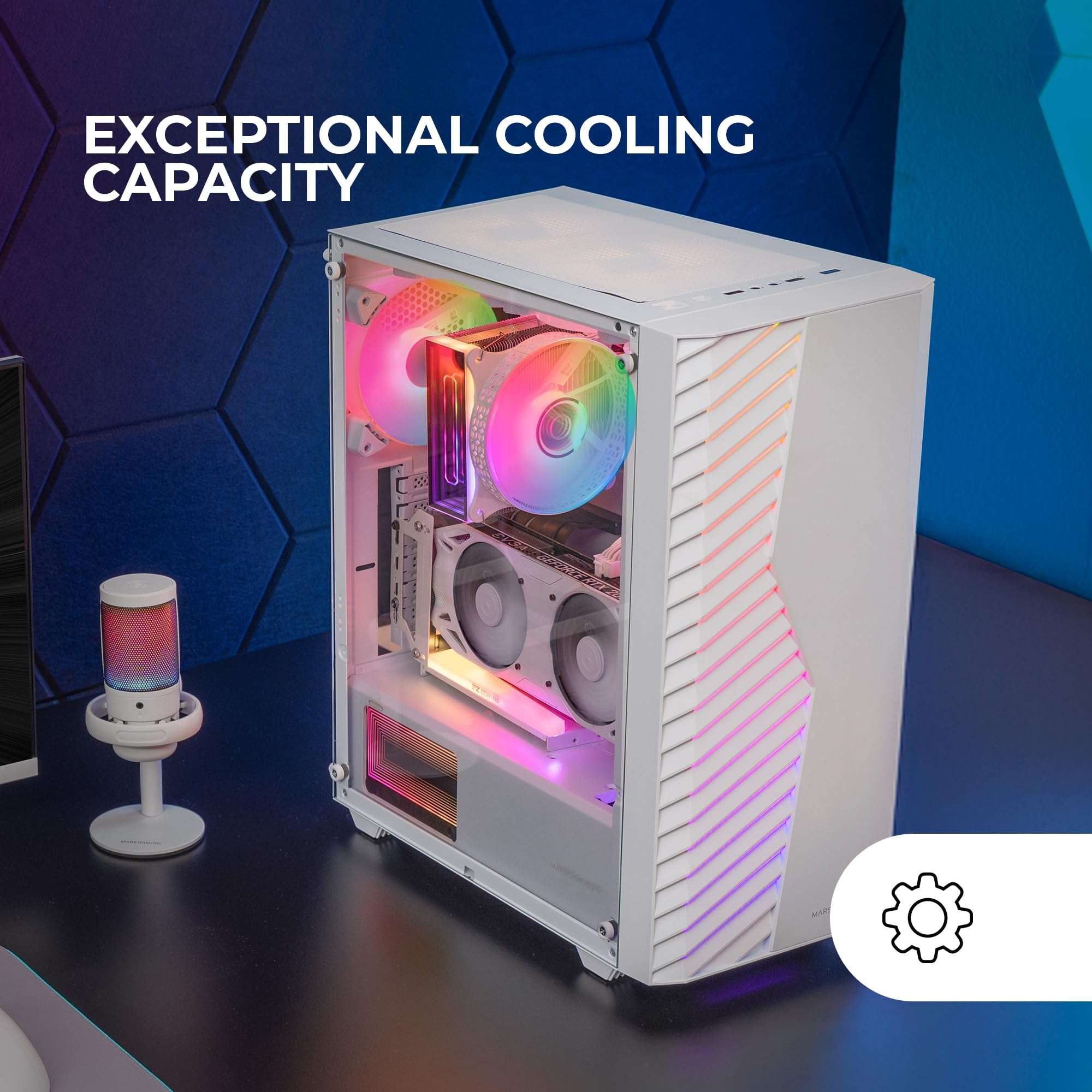 MARSGAMING MC-Volt Gaming ATX Case, 120 mm ARGB Fan, Front Grille with ARGB, Full Side Tempered Glass Side Window, Cable Management, Semi-Tower for Liquid Cooling, White 6