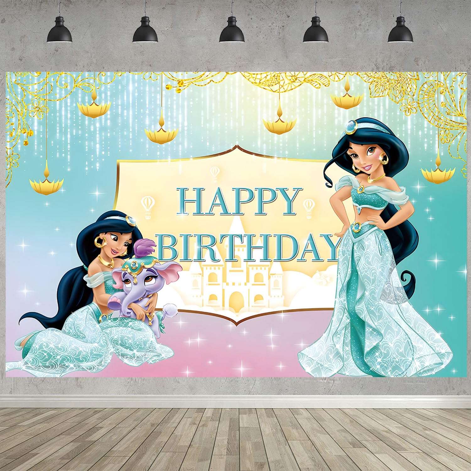 Princess Jasmine Birthday Party Decoration,Princess Party Photo Background 5 x 3 FT and 18 Pcs Balloon,Merch Party Backdrop Supplies 4