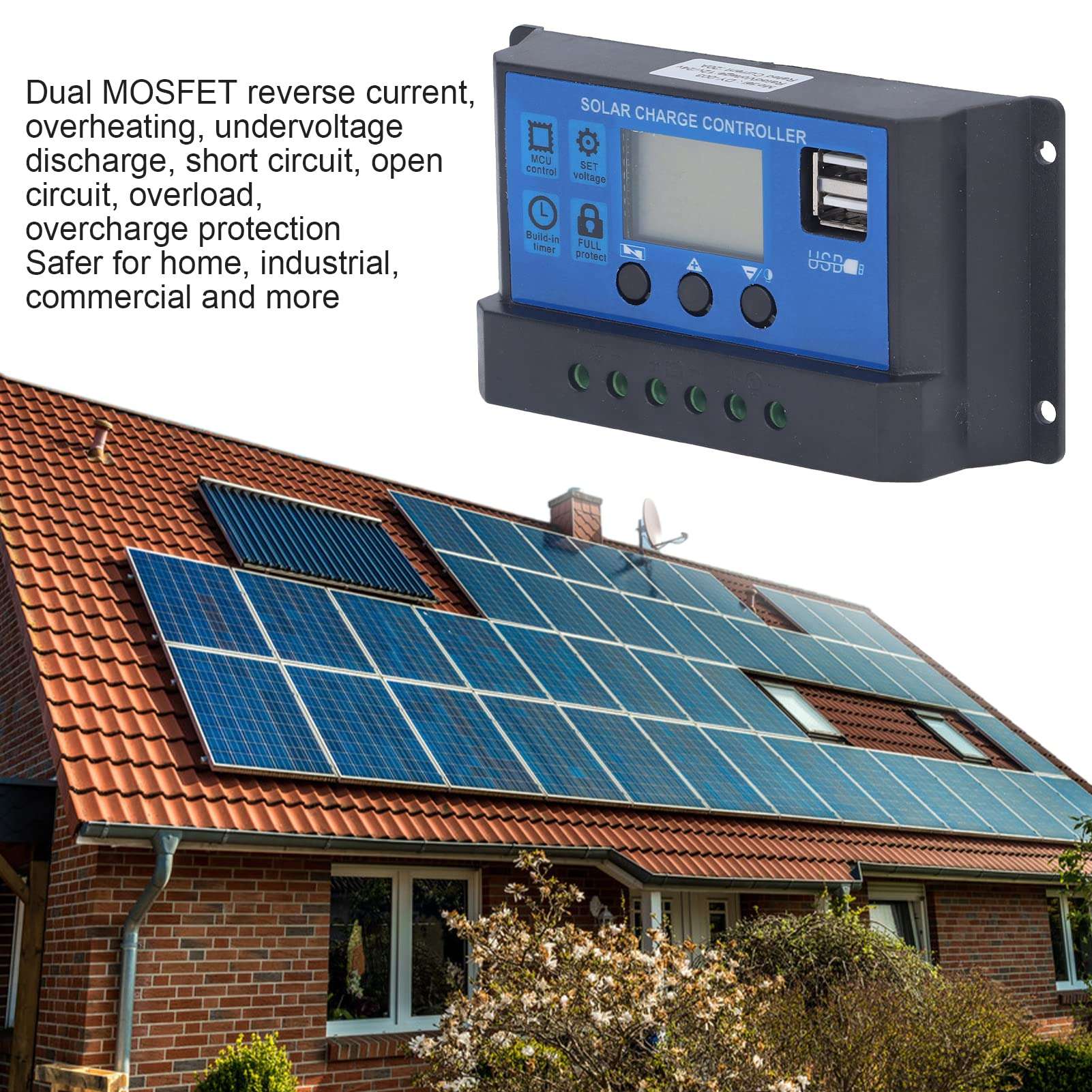 Solar Charge Controller 12V 24V, Solar Panel Battery Intelligent Regulator, Solar Charge Controller LCD Automatic Identification, Energy Controllers 4