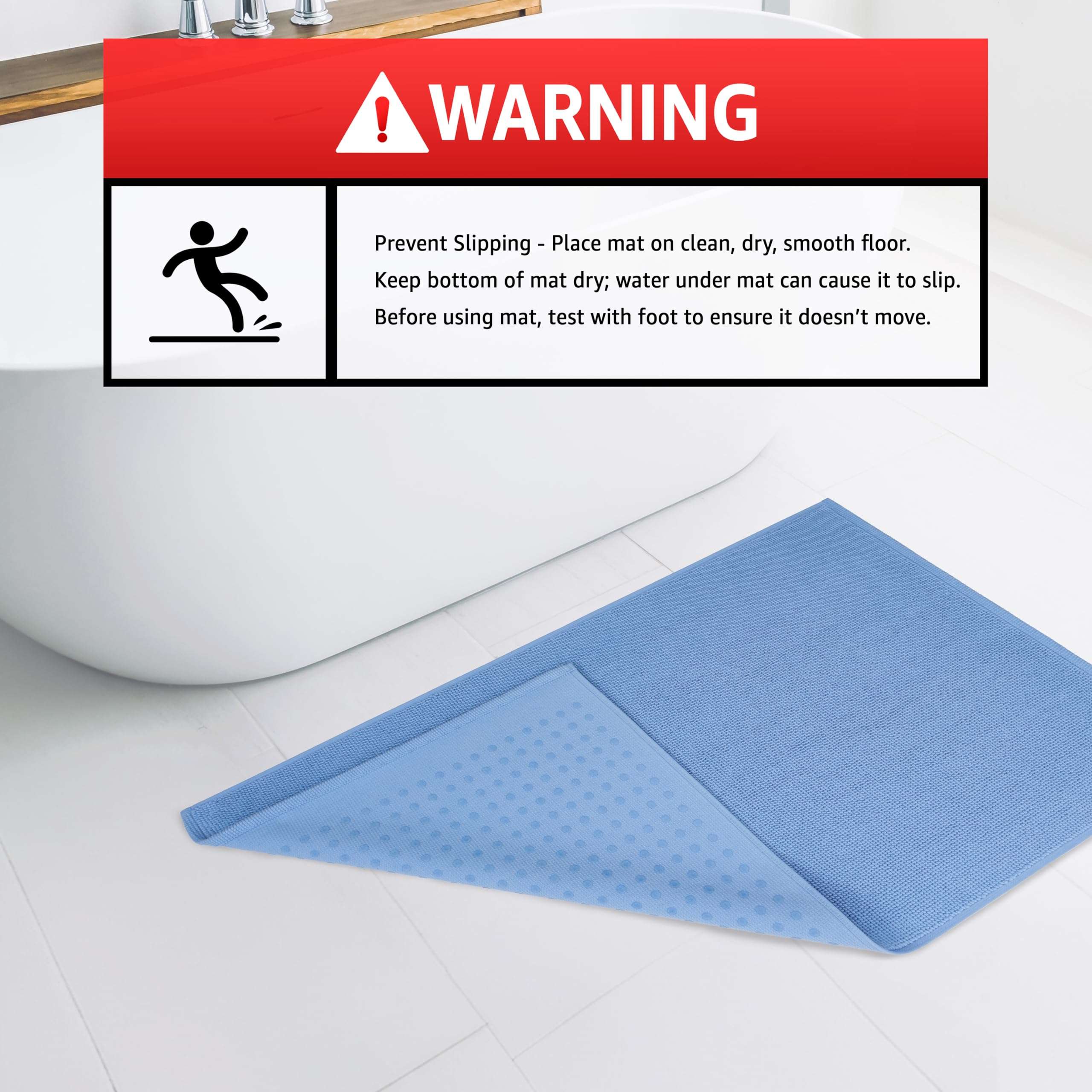 American Soft Linen Bath Rug, 17 in 24 in 100% Cotton Bath Mats Rugs for Bathroom, Non Slip Washable Shaggy Form Area Rugs, Sky Blue Bath Rug 5