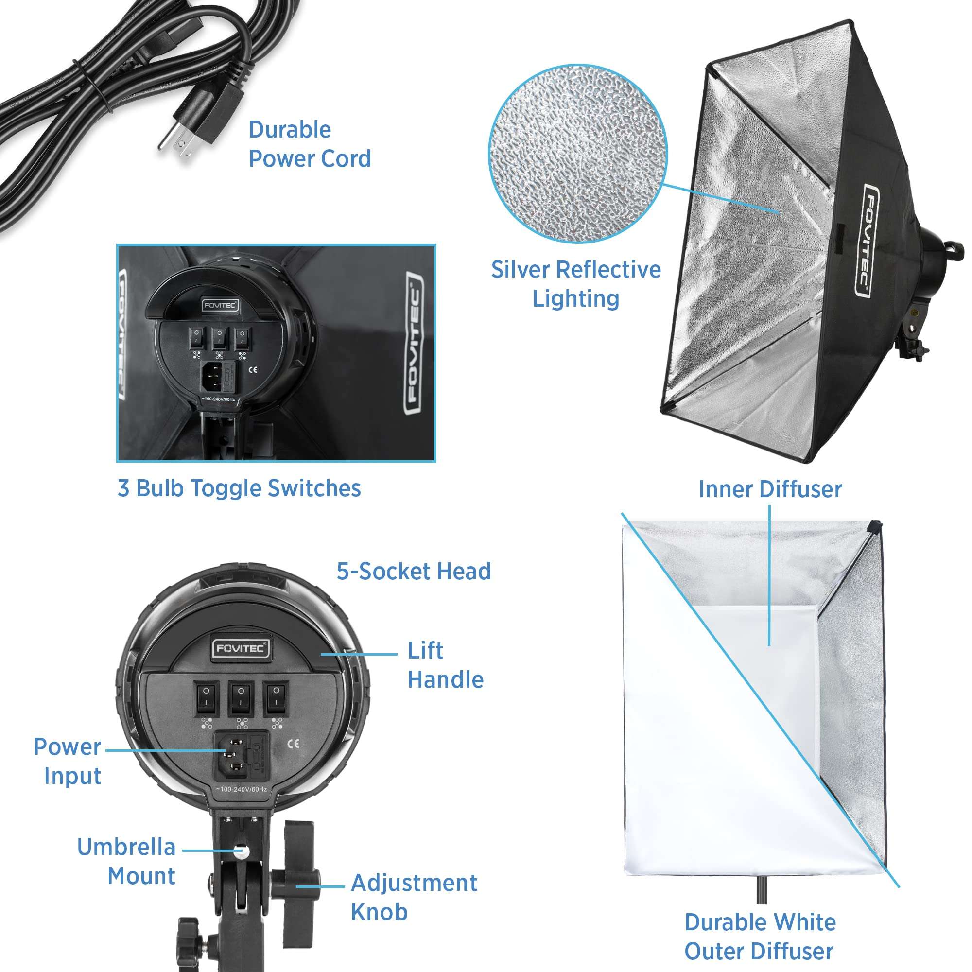 Fovitec 1-Light 1600W Fluorescent Studio Lighting Kit, 24"x36" Softboxes with Light Stand for Product and Portrait Photography and Video Production 2