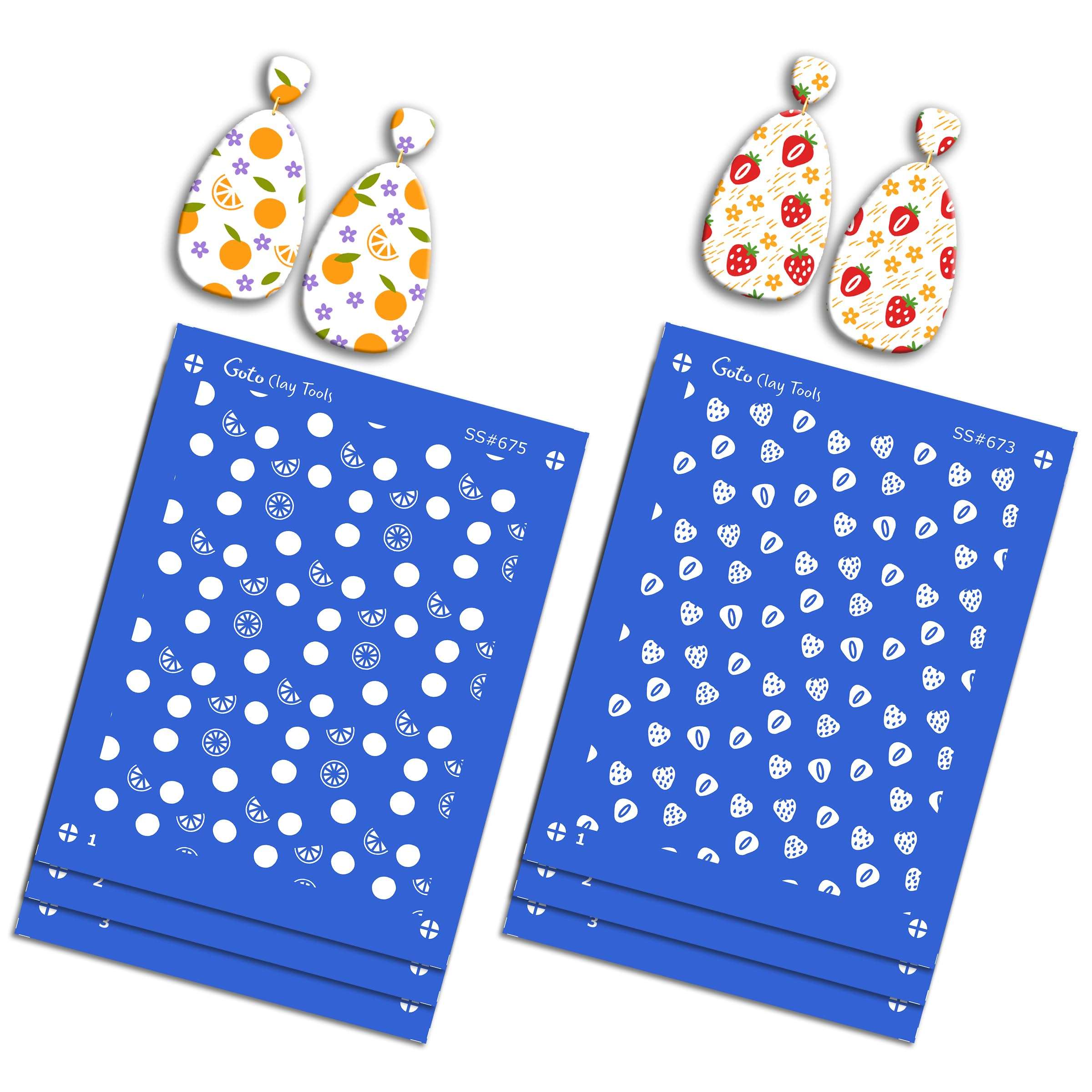 GOTO Clay Tools Multi Pattern Silk Screen Stencils for Polymer Clay, 3 PCS Polka dots Pattern Silkscreen for Polymer Clay Earring Making, Reusable Silk Screen Stencils SSCMB-4 3