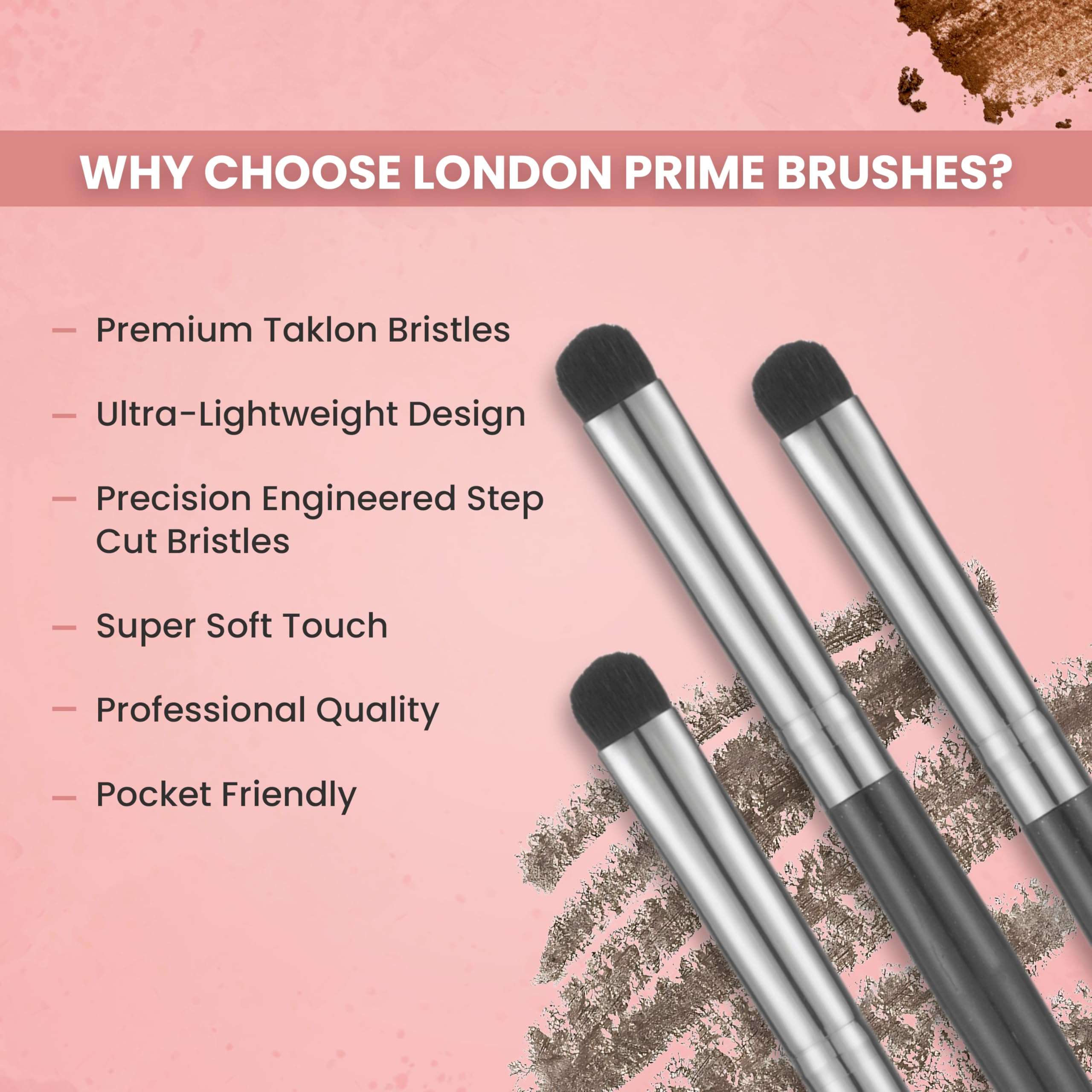 LONDON PRIME HD Precised Eyeshadow Brush LP 338 - Professional Eye Makeup Brush for Powder, Cream & Glitter - Soft Synthetic Bristle Precision Eyeshadow & Blending Brush - Travel-Friendly, Daily Use 6