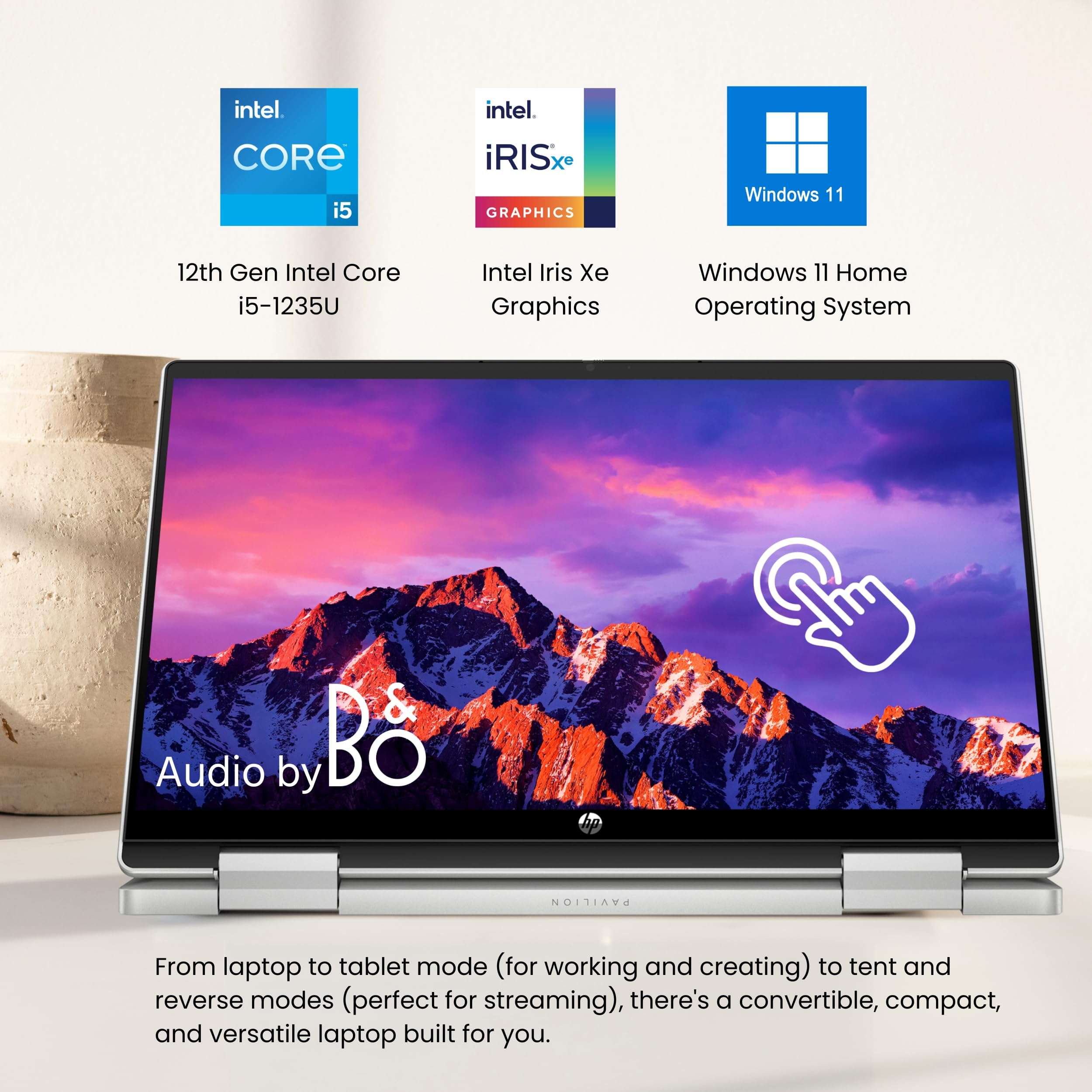HP Pavilion x360 2 in 1 Laptop, 14" FHD Touchscreen, 12th Gen Intel 10-Core i5-1235U(Beat i7-1195G7), 8GB RAM - 2TB SSD, Stylus, Backlit Keyboard, Fingerprint, Alexa, WiFi 6, Windows 11 Home, Silver 5