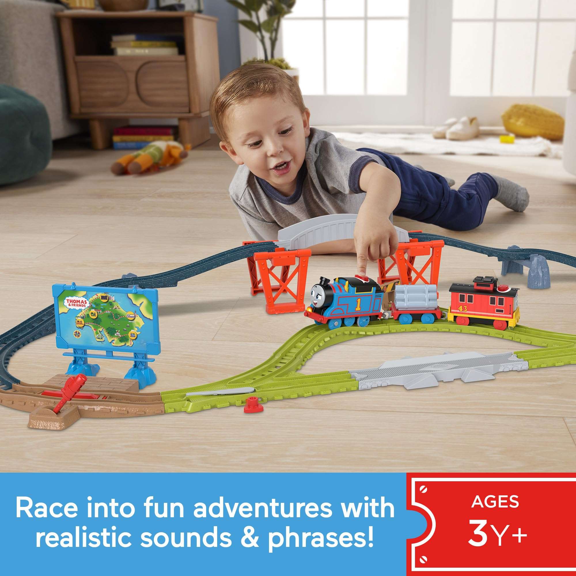 Thomas & Friends Toy Train Set Talking Thomas & Brake Car Bruno Track Playset with Phrases & Sounds for Preschool Kids Ages 3+ Years 3