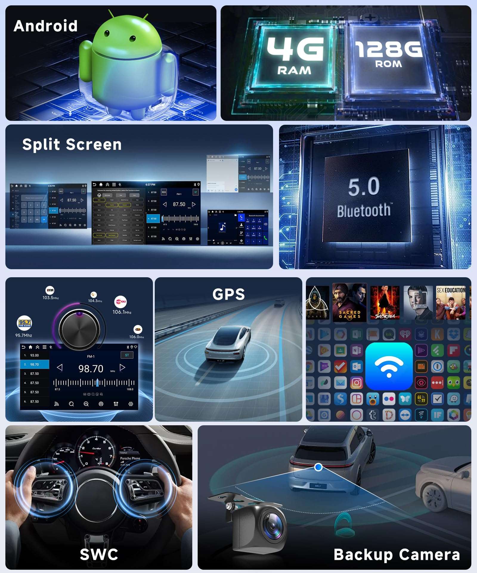 4G+128G Car Radio Stereo for Jeep Wrangler 2007–2018 with DSP/Wireless Carplay/Android Auto, 7 inch in-Cell Touch Screen Wrangler Radio Bluetooth 5.0 FM/RDS Mirrorlink SWC Backup Camera 4