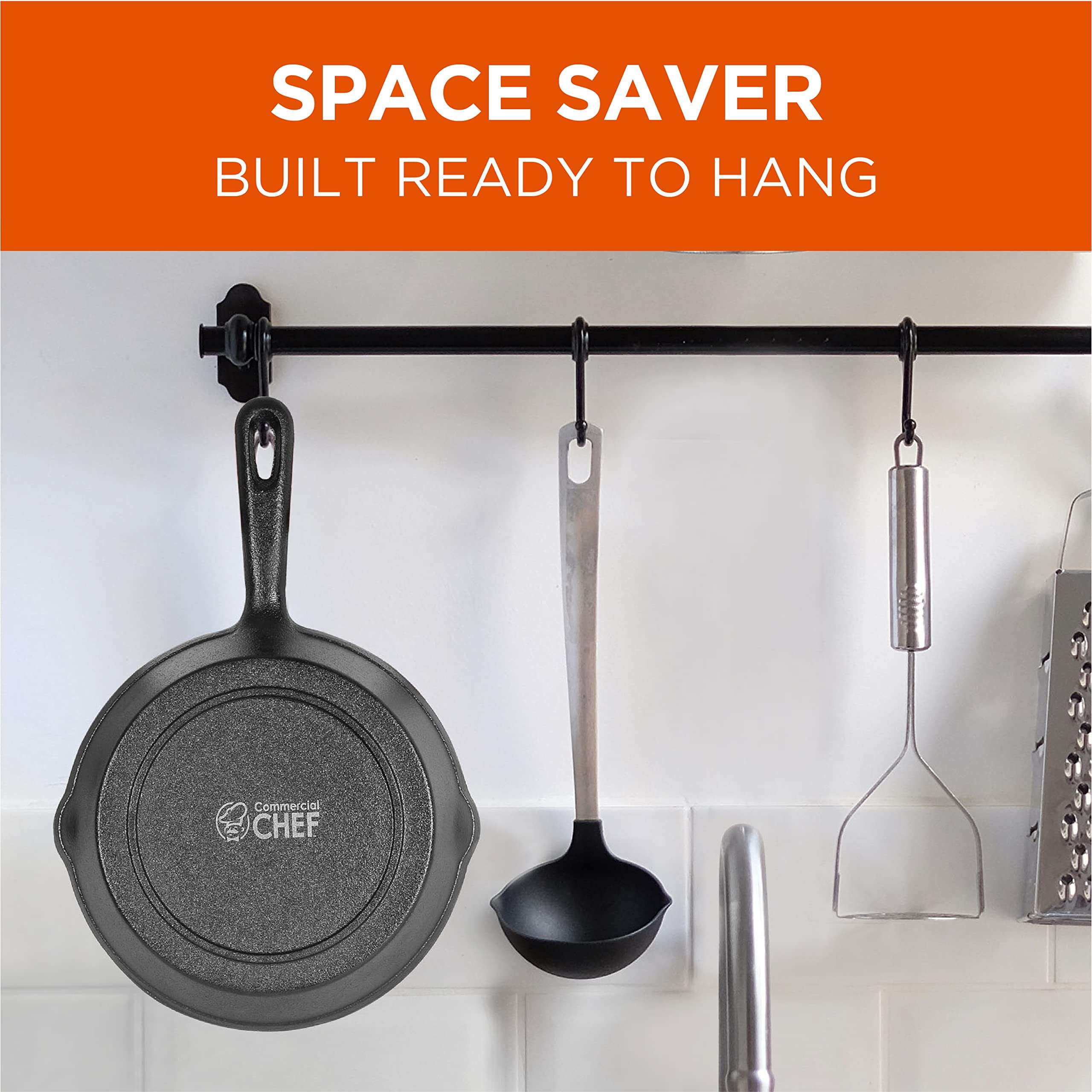 Commercial CHEF 3-Piece Cast Iron Skillet Set – 6 inch, 8 inch, and 10 inch - Pre-seasoned Cast Iron Cookware, Black 5