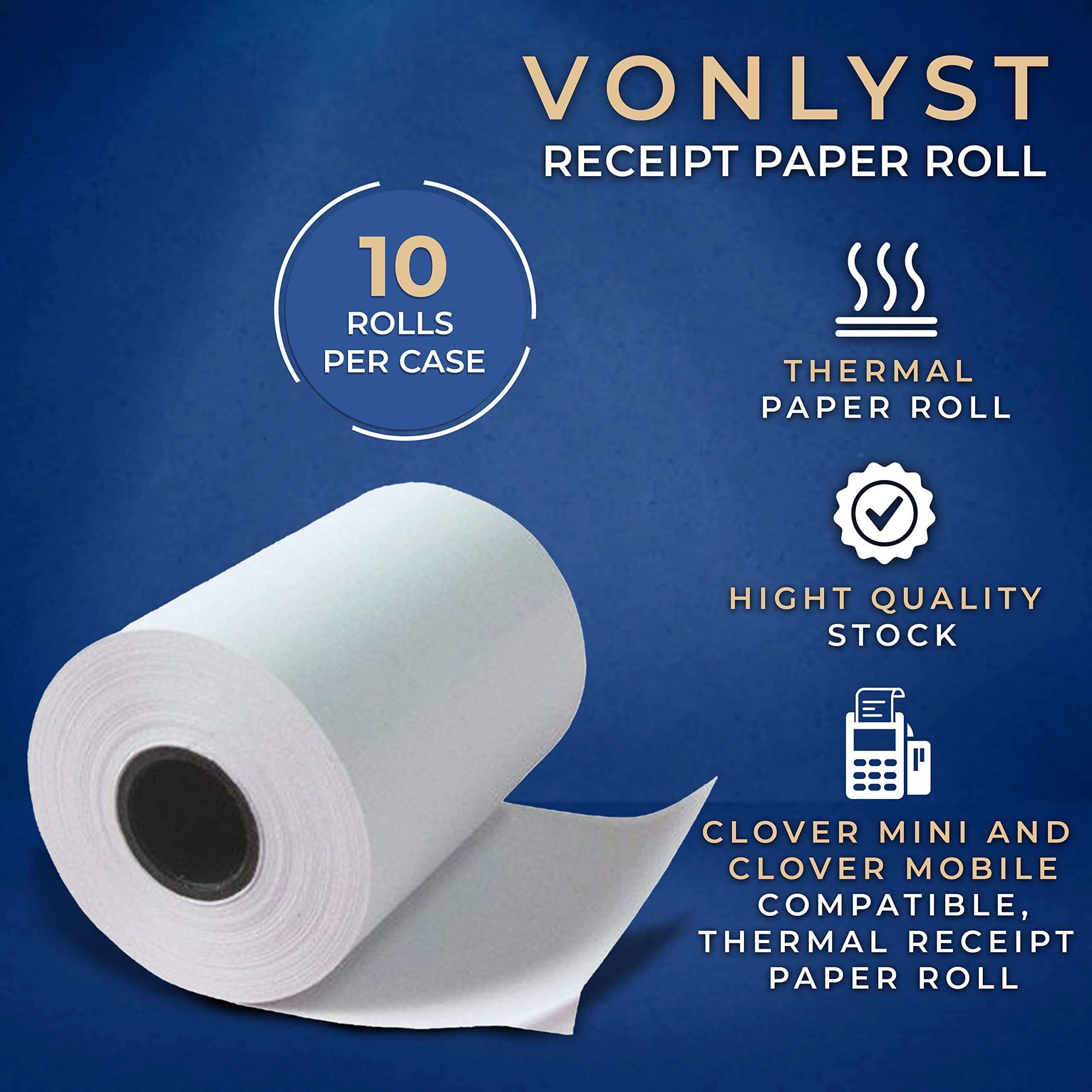 Vonlyst Receipt Paper for Clover Mini and Clover Mobile Thermal Printer 2 1/4 x 80 (10 rolls) 5